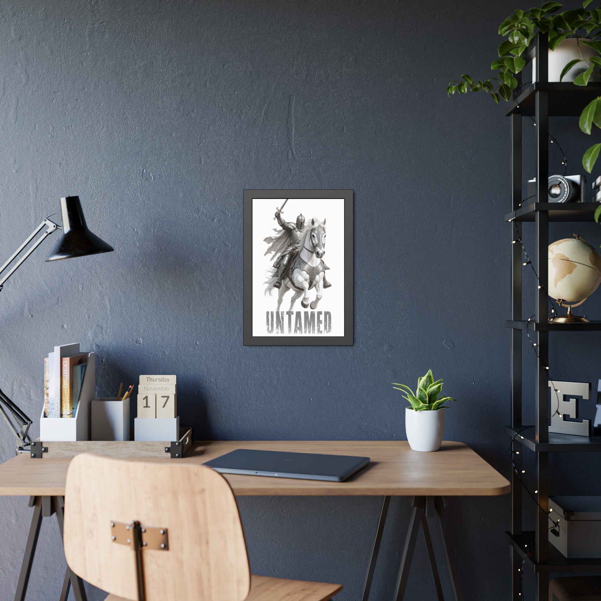 Untamed Knight Horse Framed Poster — Medieval Warrior Wall Art