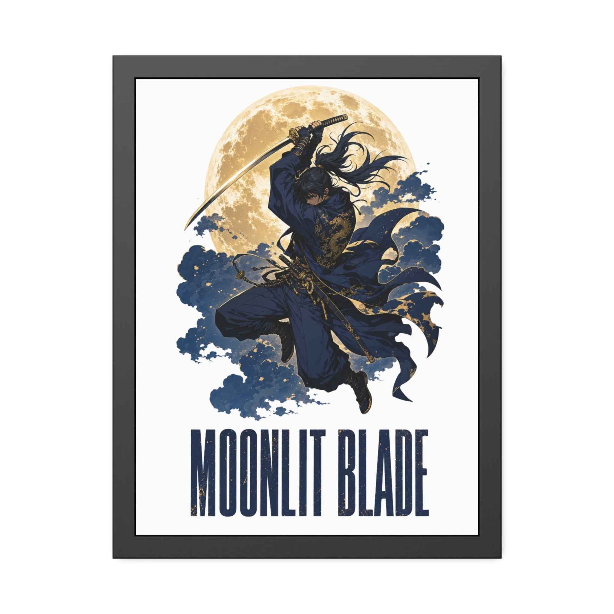Moonlit Blade Framed Poster — Samurai Ninja Art Print