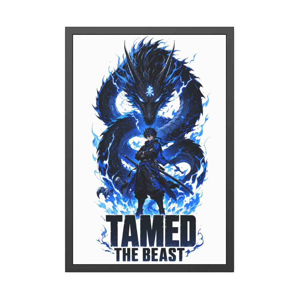 Framed Poster — "Tamed the Beast" Blue Dragon Fantasy Art