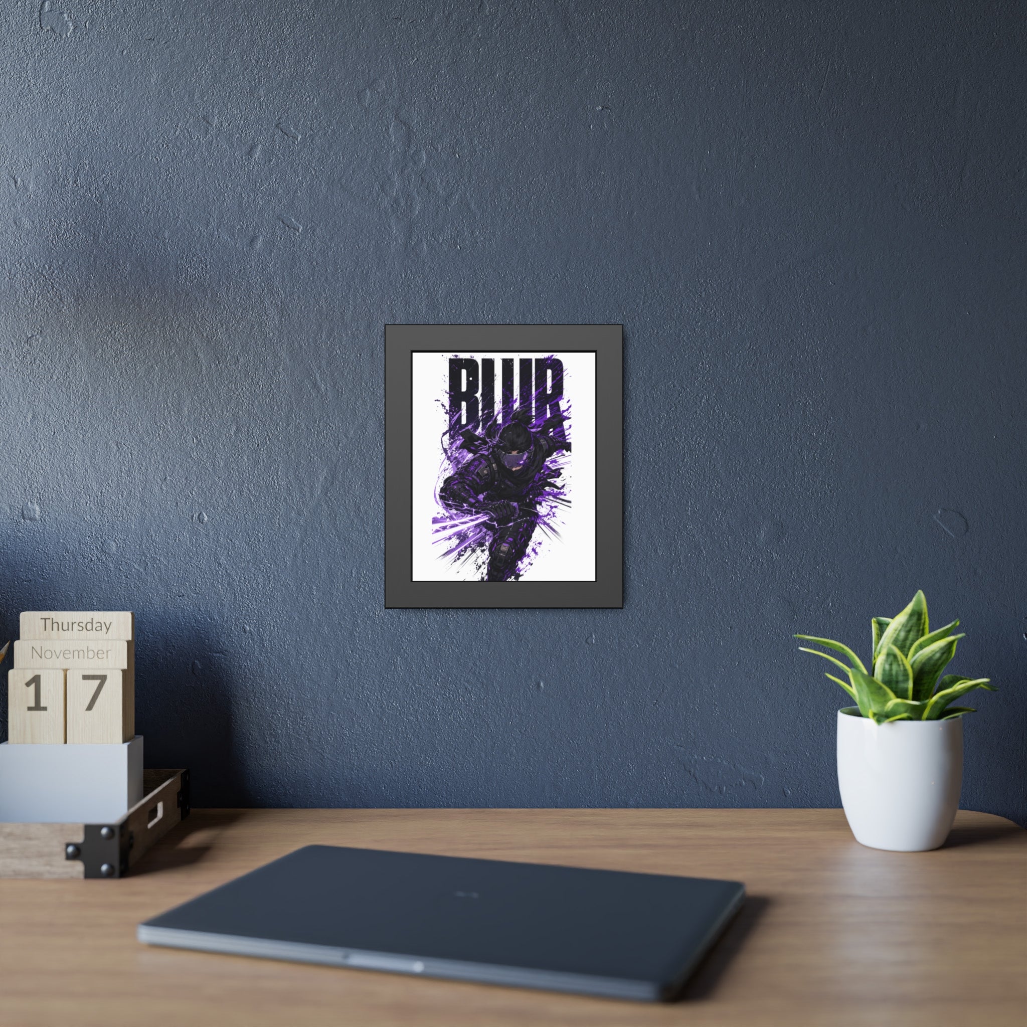 Blur Ninja Framed Poster — Purple Action Art Print