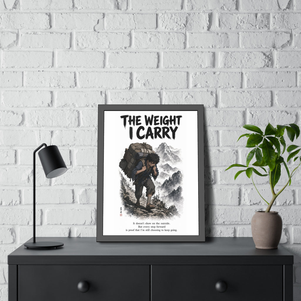 Framed Poster - "The Weight I Carry" Motivational Mountain Art Print