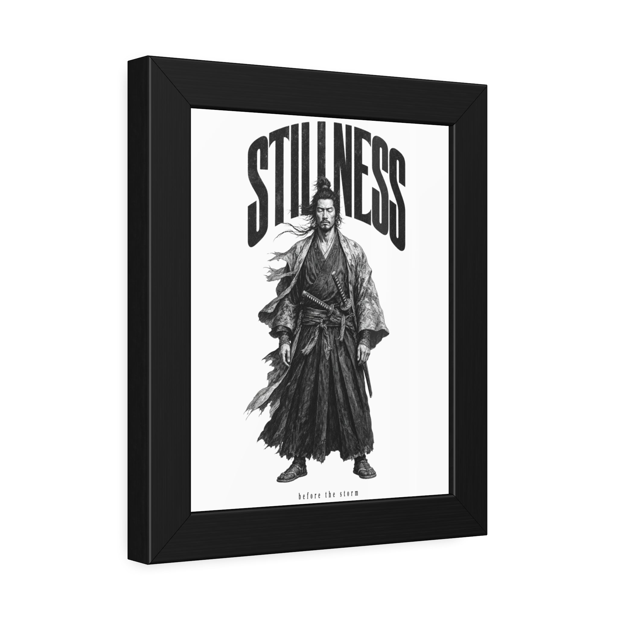 Stillness Samurai Framed Poster — 'Before the Storm' Black & White Warrior Art