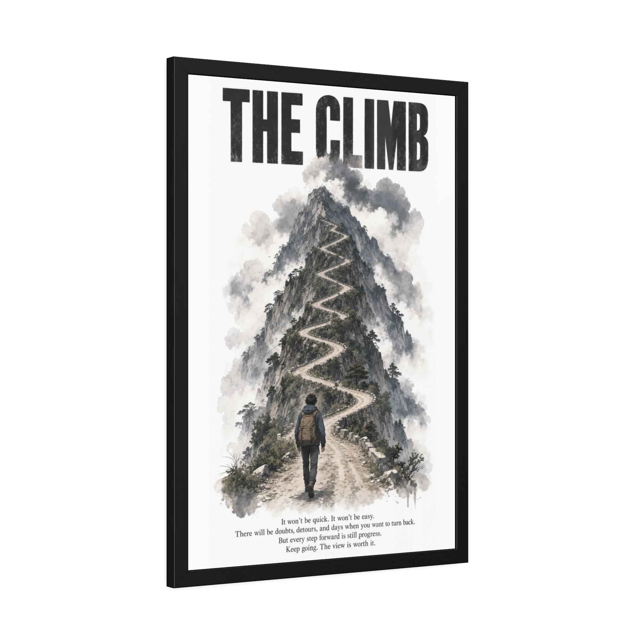 Framed Poster – "The Climb" Motivational Mountain Art Print