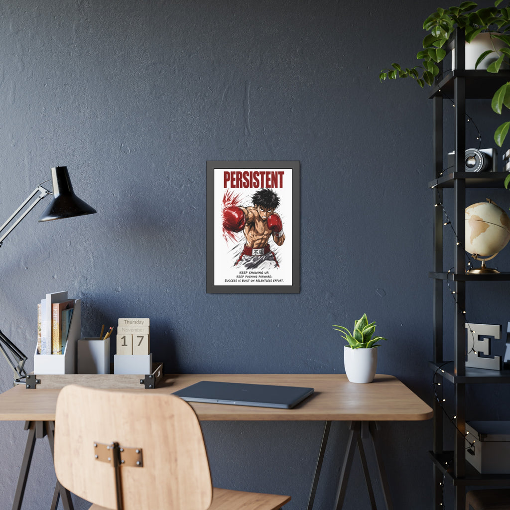 Framed Poster — "Persistent" Motivational Boxing Art
