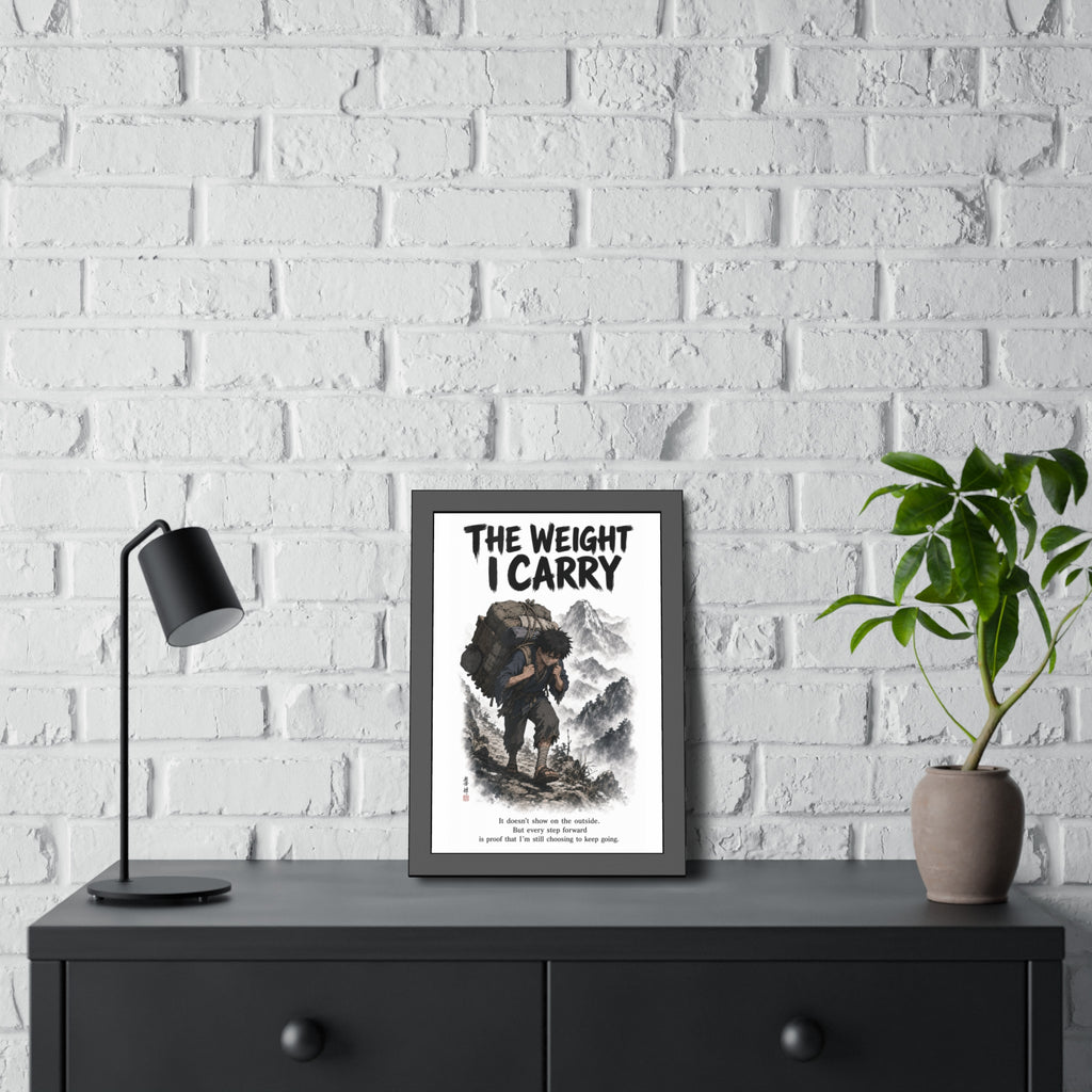 Framed Poster - "The Weight I Carry" Motivational Mountain Art Print