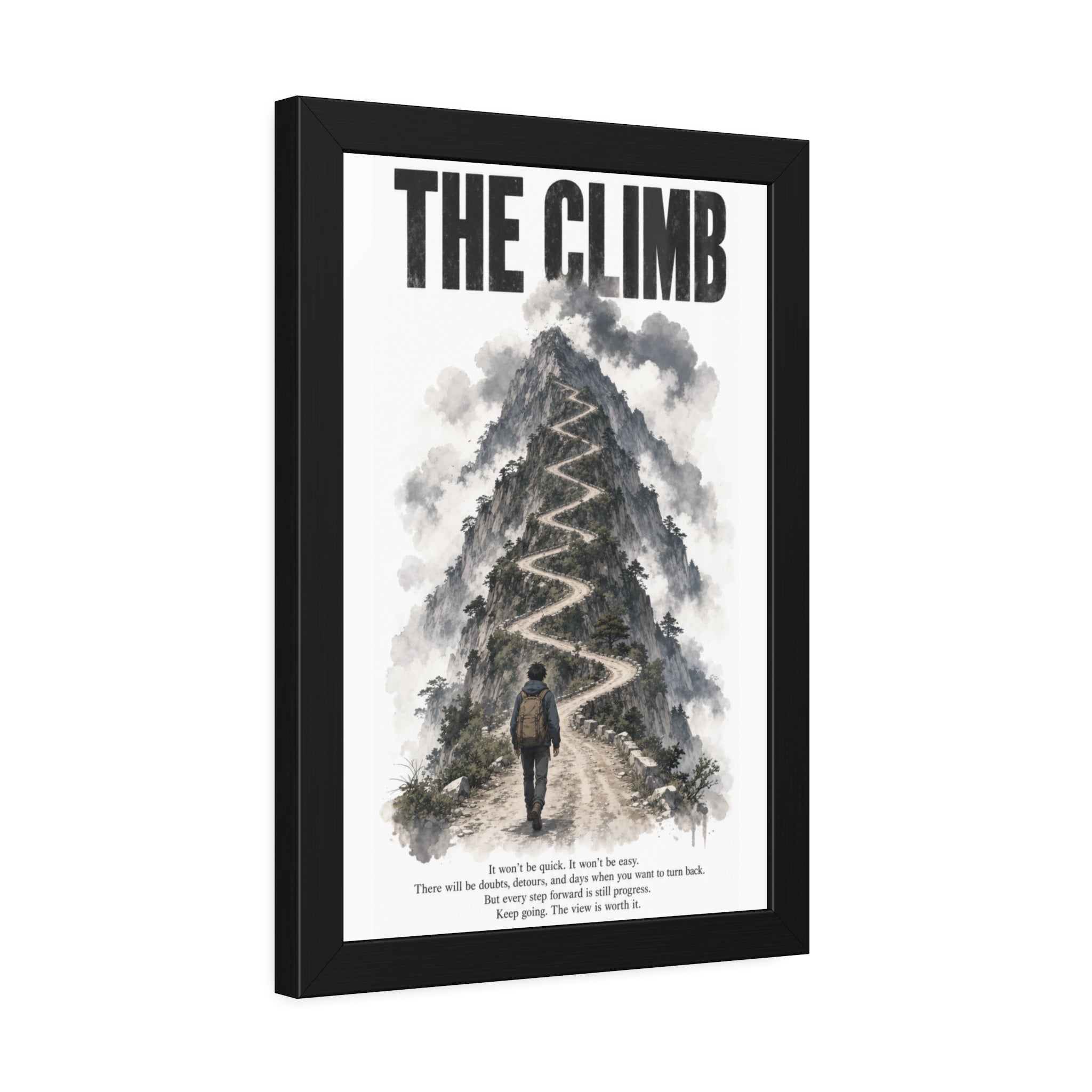 Framed Poster – "The Climb" Motivational Mountain Art Print
