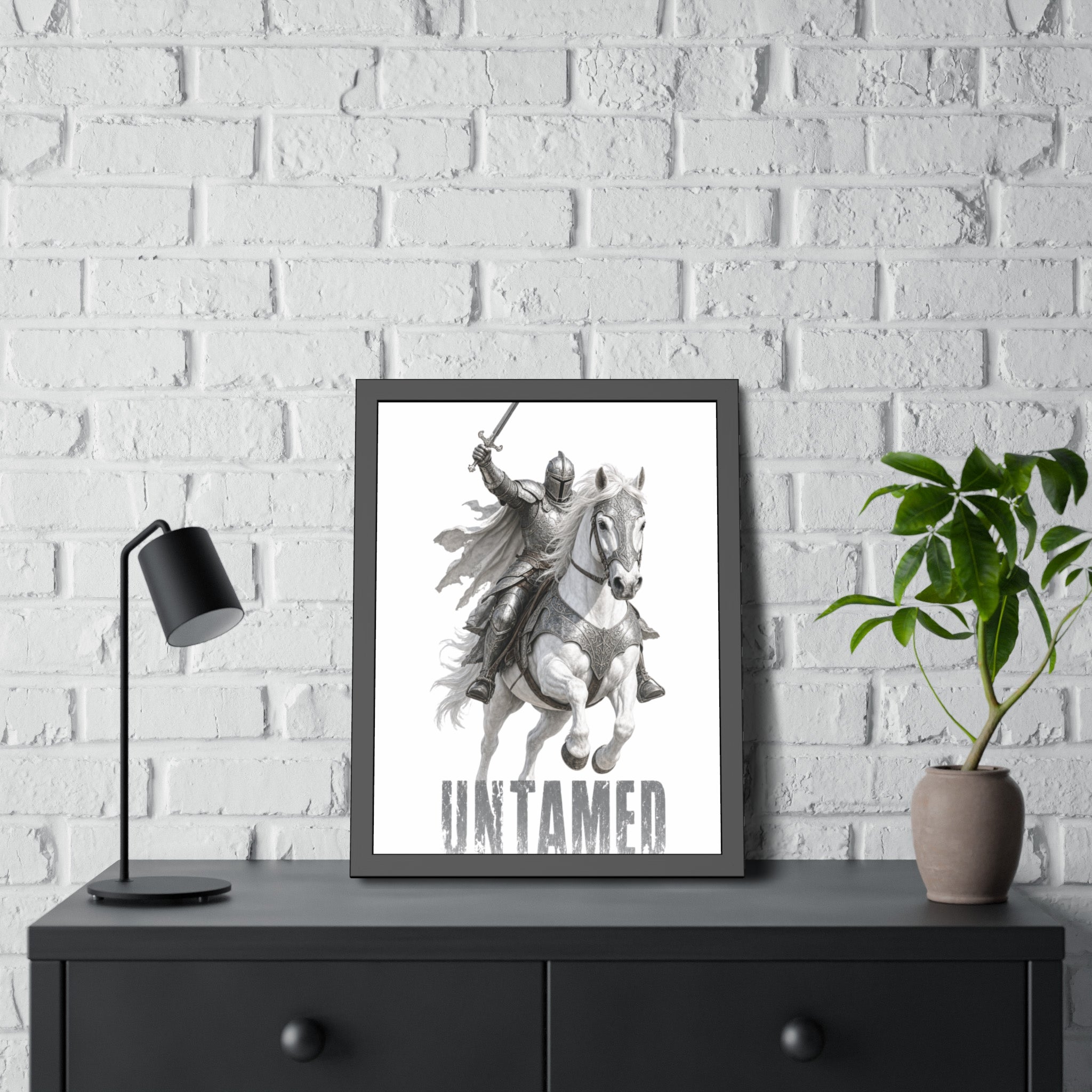 Untamed Knight Horse Framed Poster — Medieval Warrior Wall Art