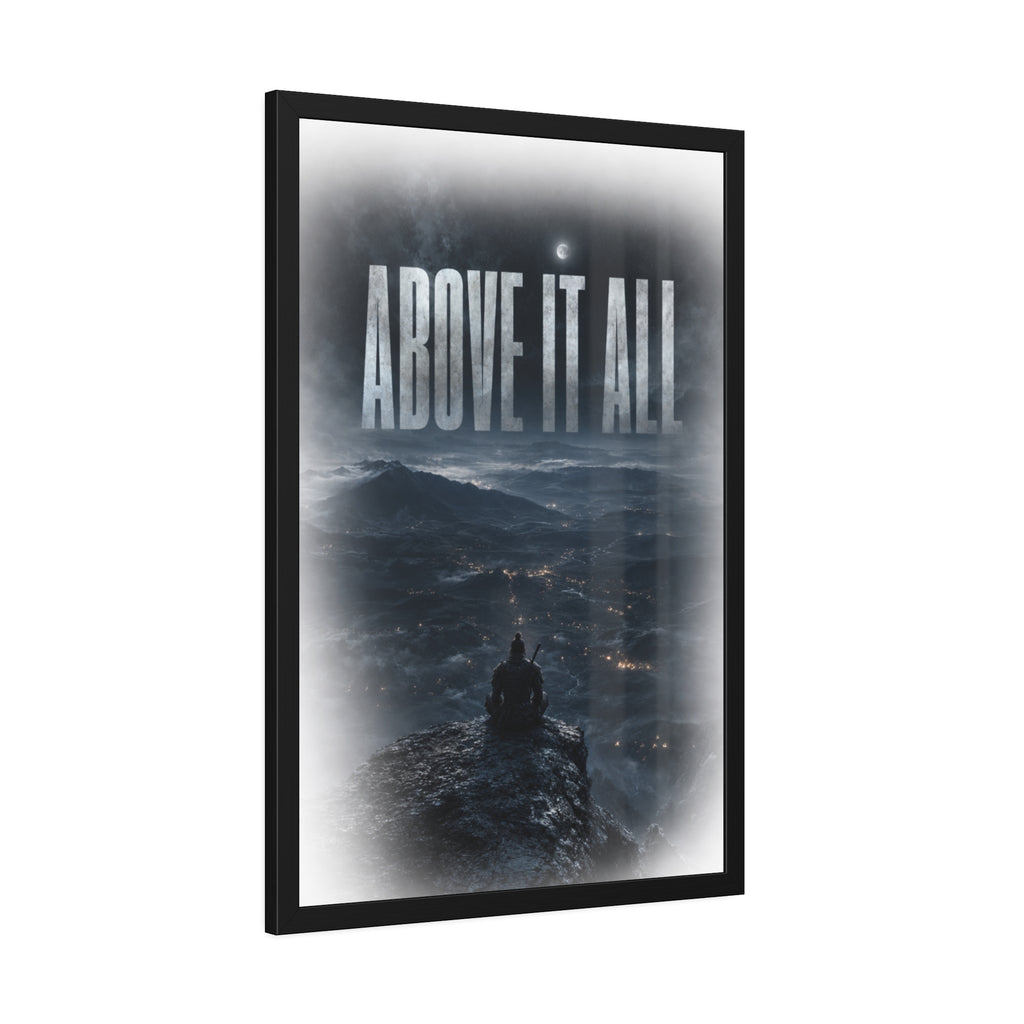 Above It All Framed Poster — Moody Mountain Nightscape Wall Art