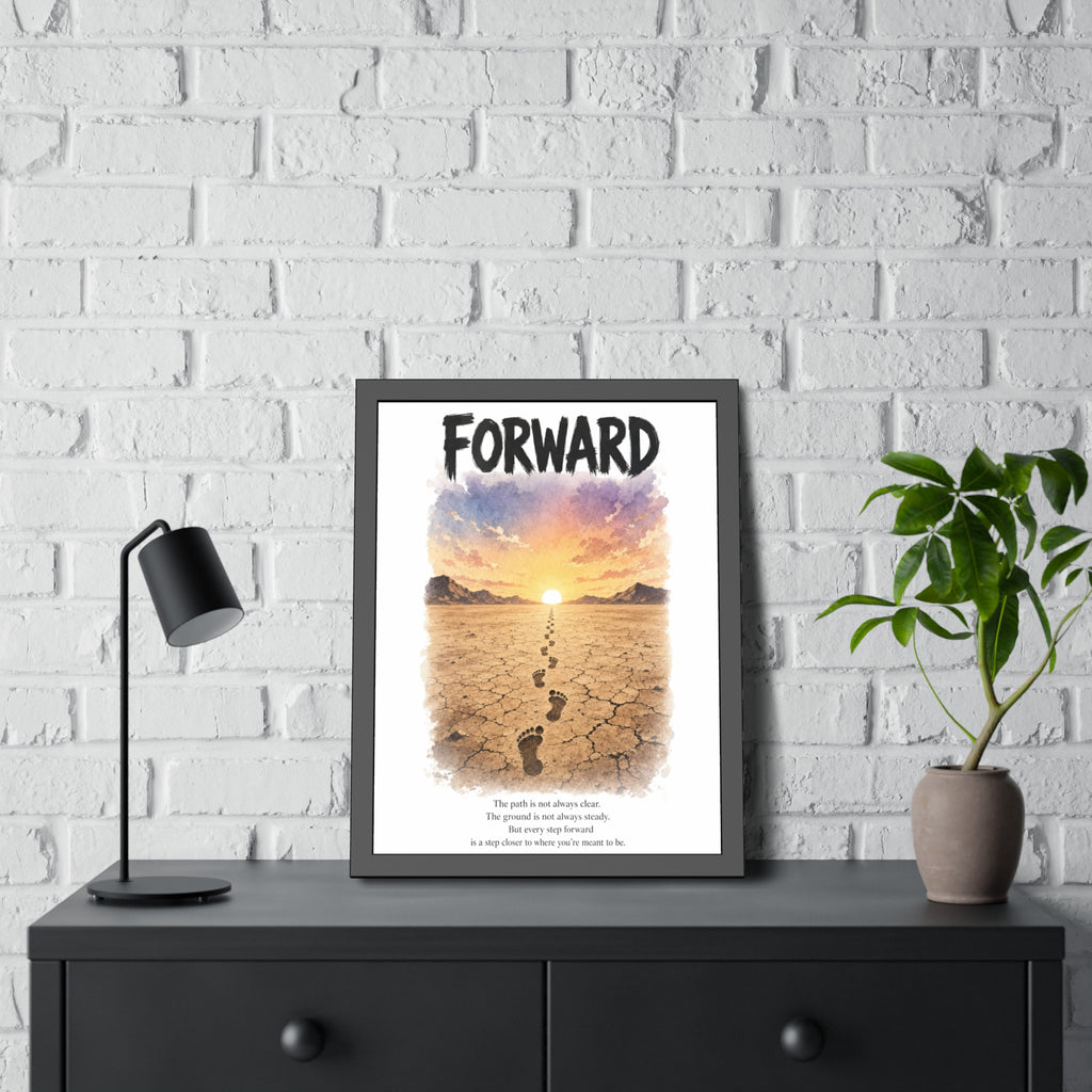 Framed Poster - 'Forward' Motivational Desert Sunrise Wall Art with Inspirational Quote