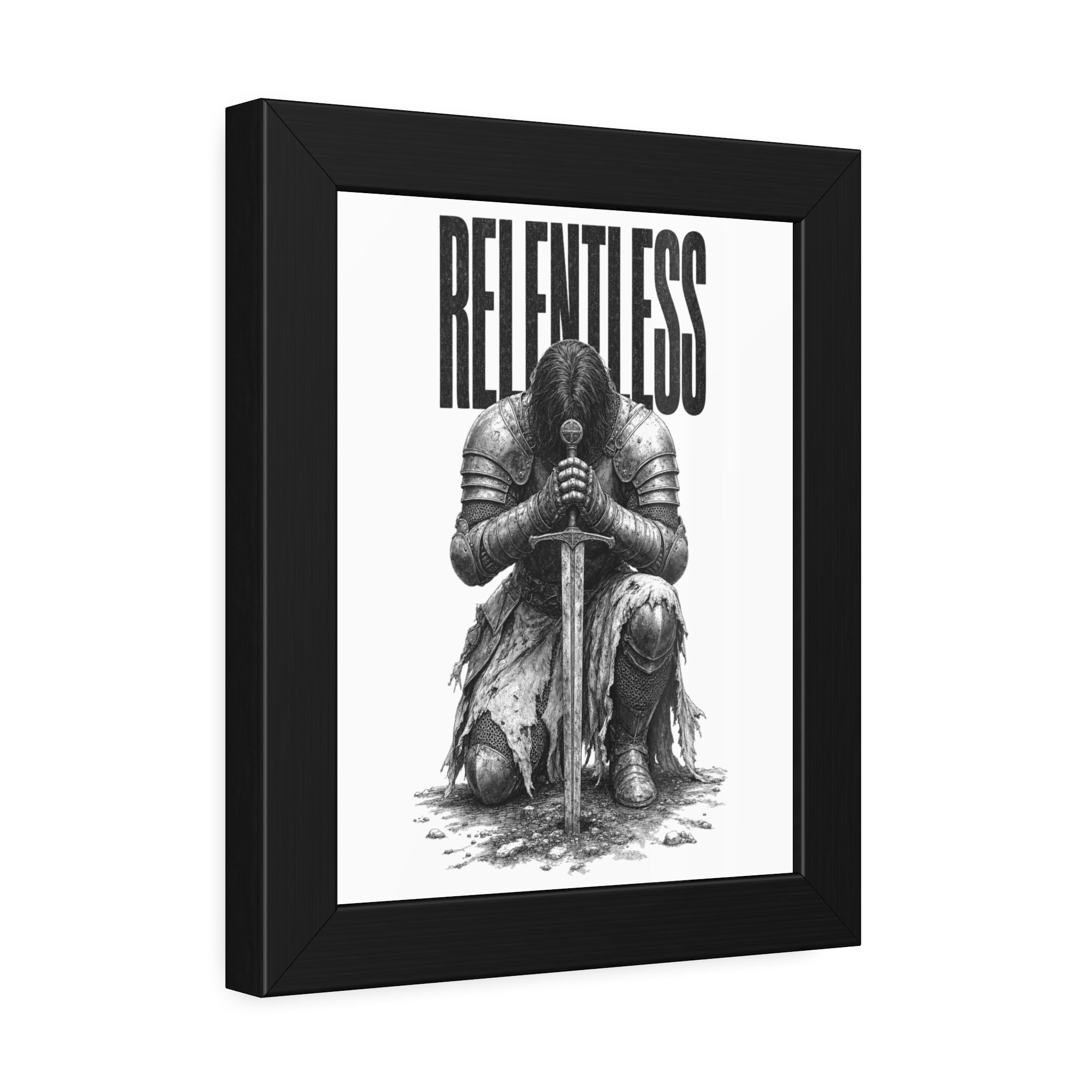 Relentless Knight Framed Paper Poster — Inspirational Medieval Armor Art