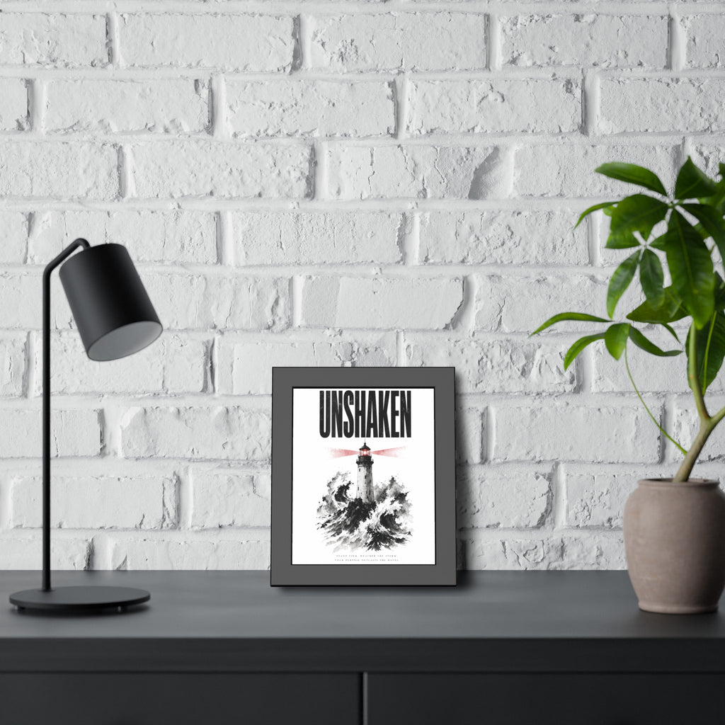 Framed Poster "UNSHAKEN" Lighthouse Art Print — Nautical Wall Decor