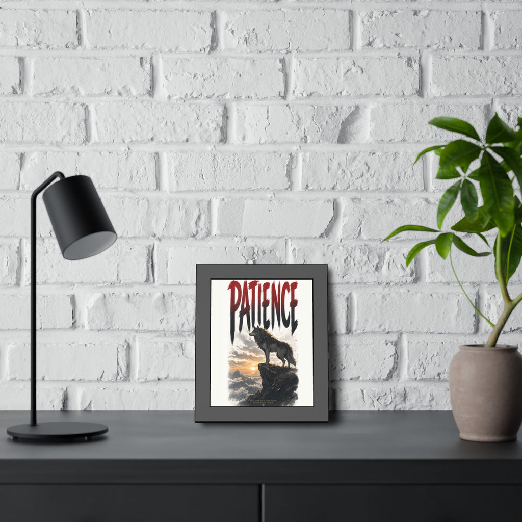 Patience Wolf Framed Poster — Inspirational Nature Wall Art