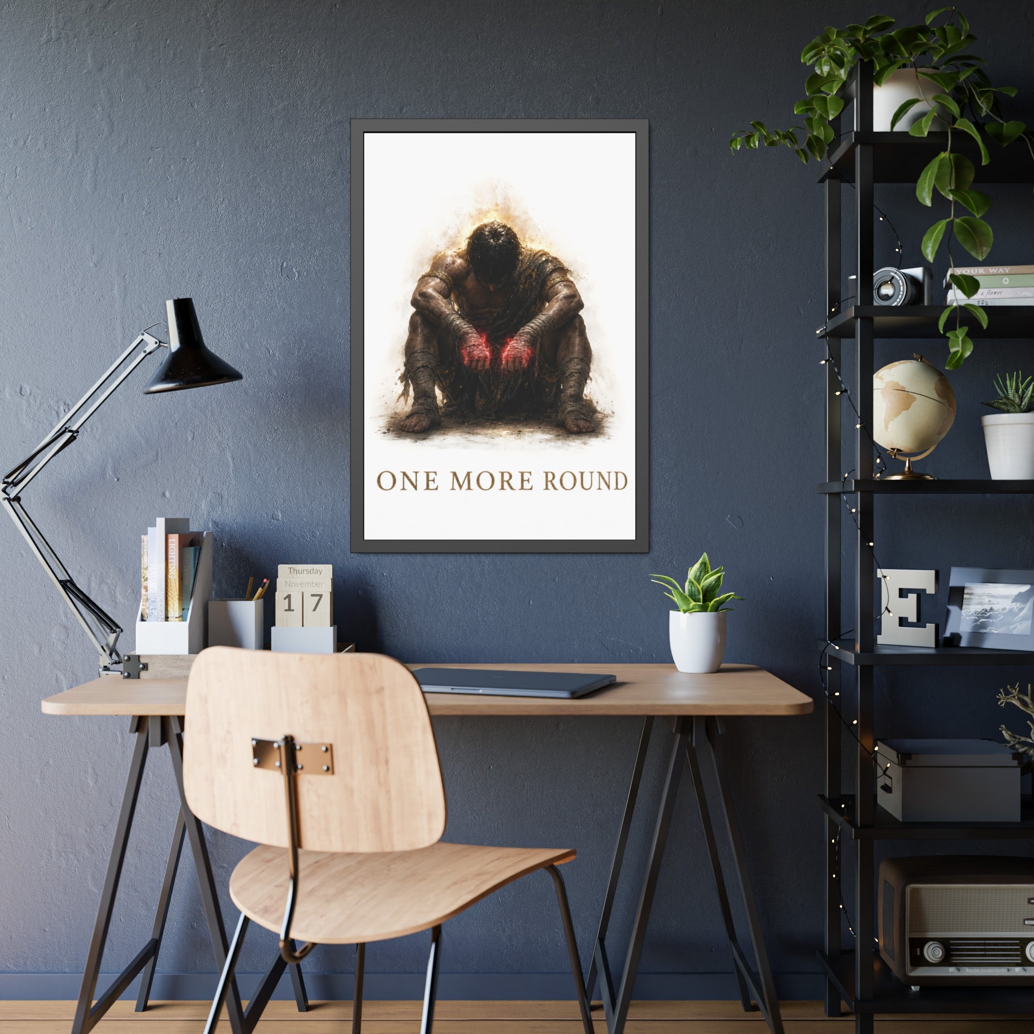 Framed Poster — "One More Round" Boxing Motivational Art