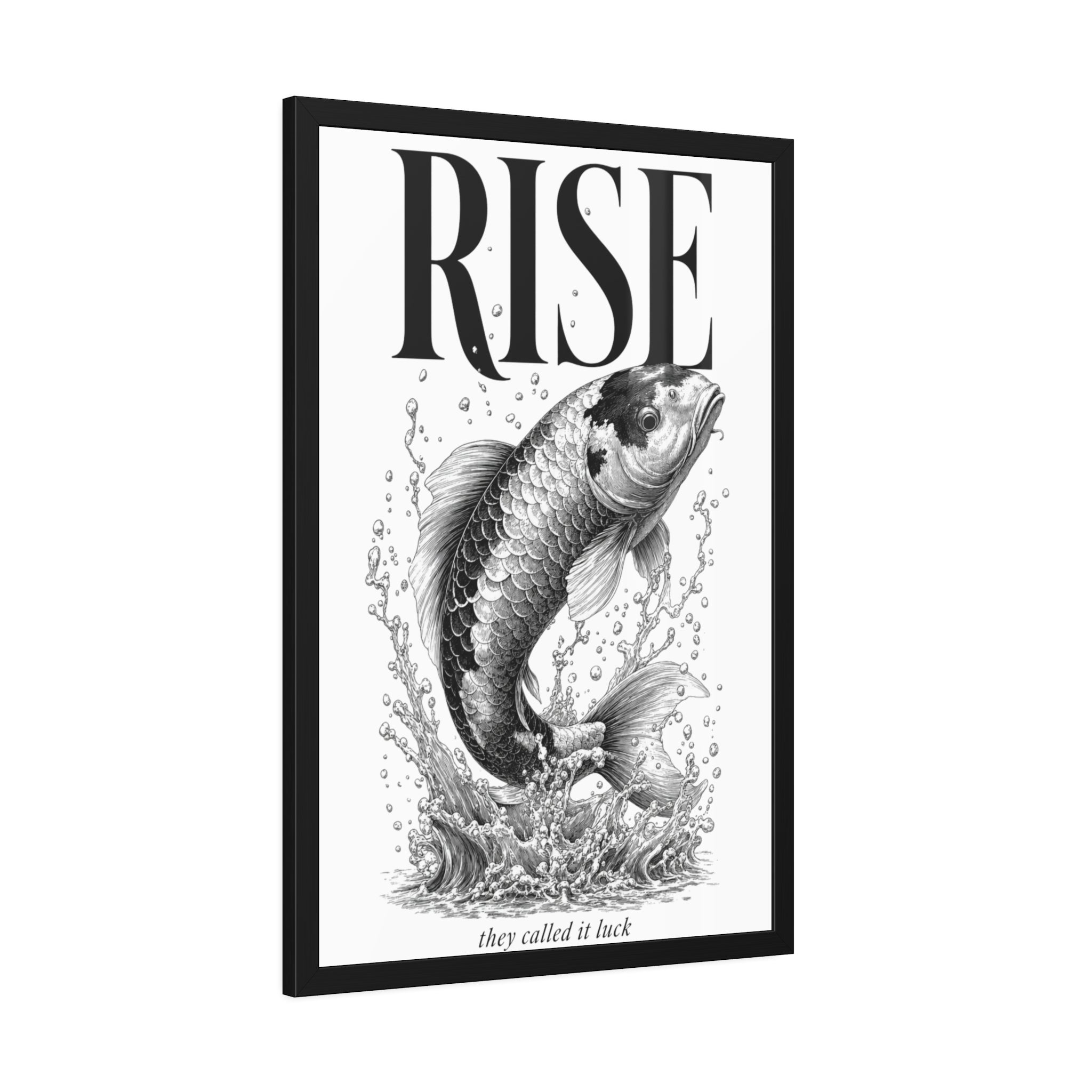 Rise Koi Fish Framed Art Print — Motivational Black & White Poster