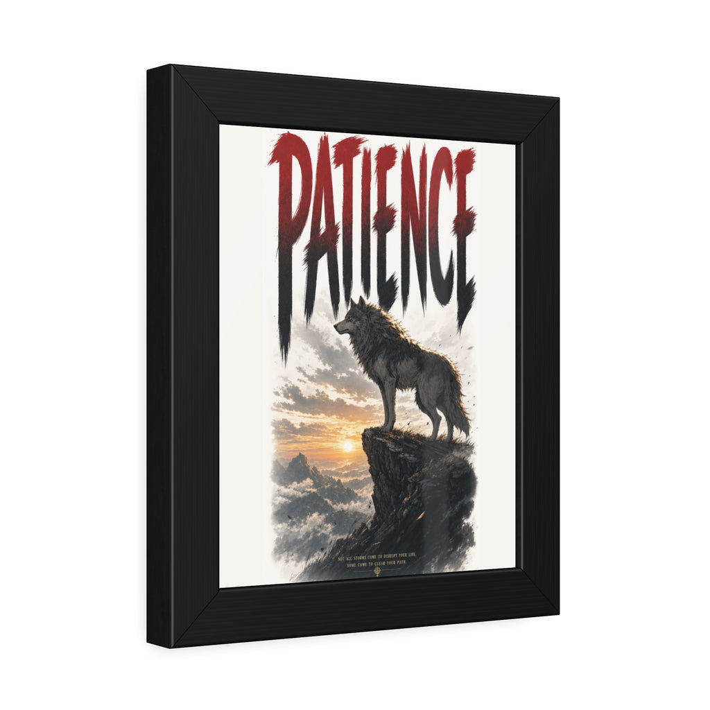 Patience Wolf Framed Poster — Inspirational Nature Wall Art