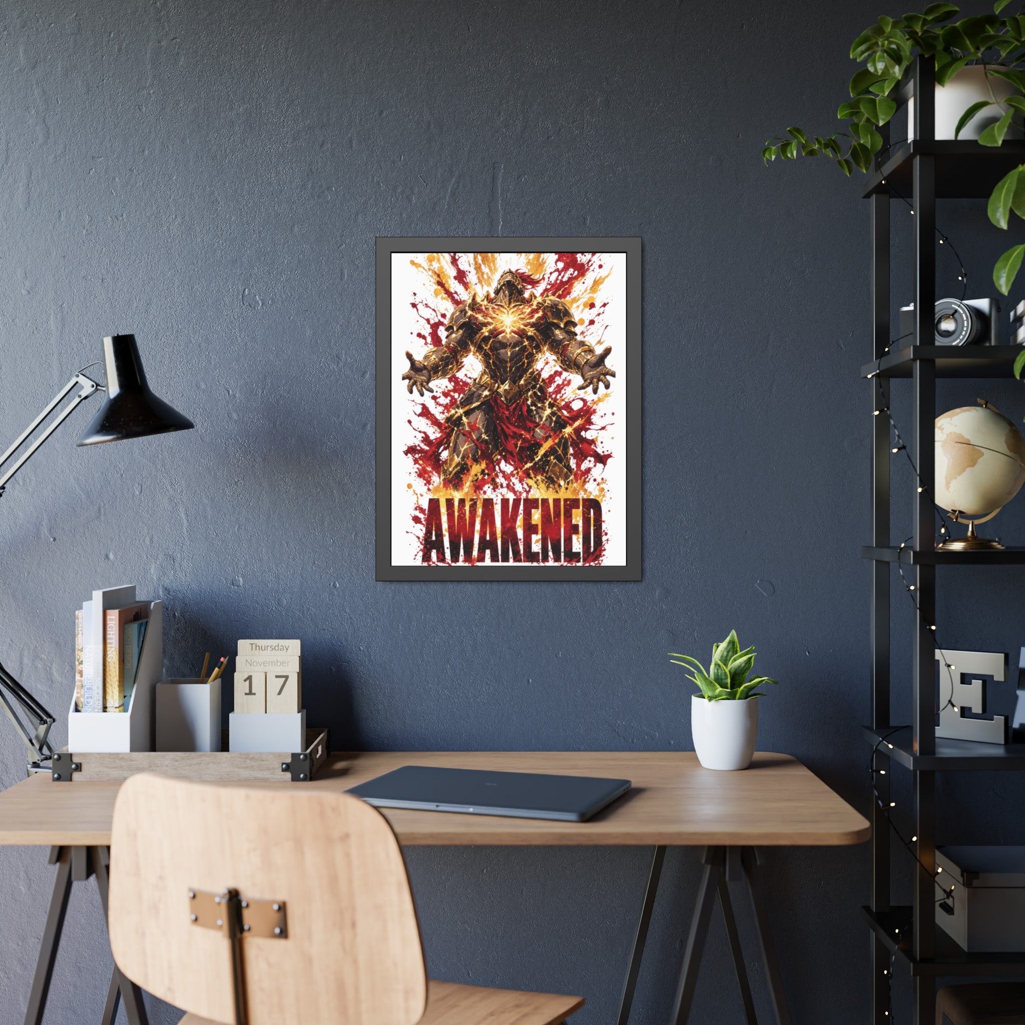 Awakened Fantasy Art Framed Poster — Fiery Hero Wall Print