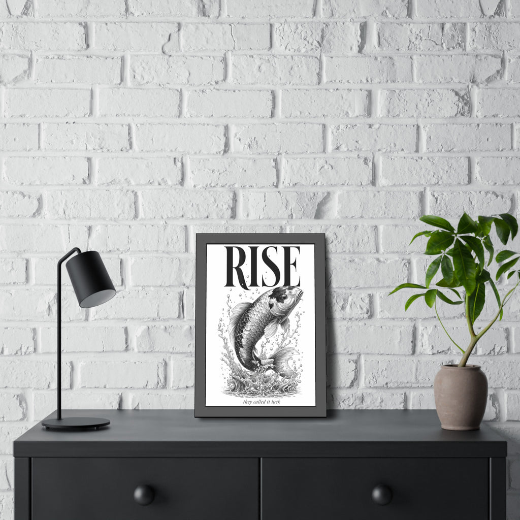 Rise Koi Fish Framed Art Print — Motivational Black & White Poster