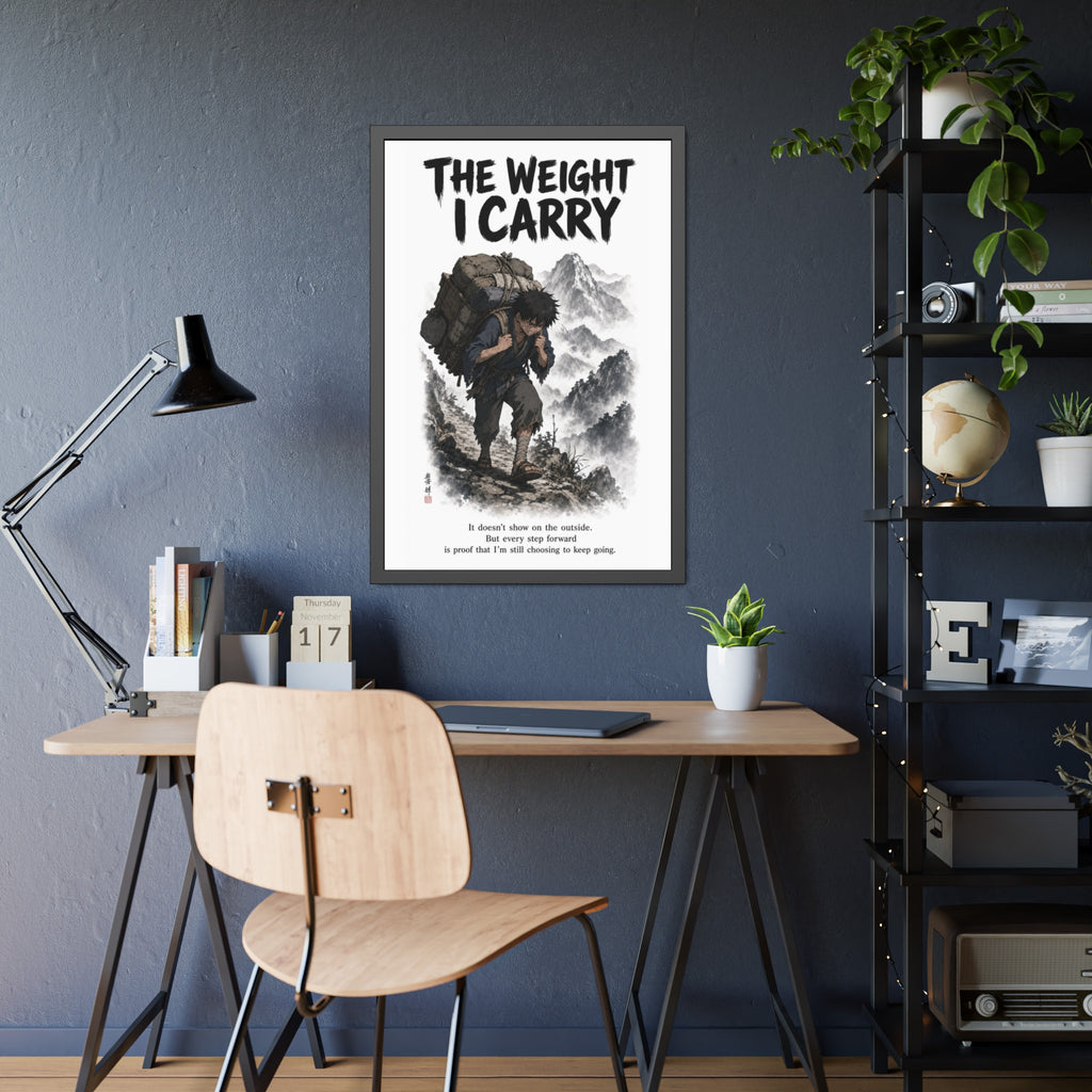 Framed Poster - "The Weight I Carry" Motivational Mountain Art Print