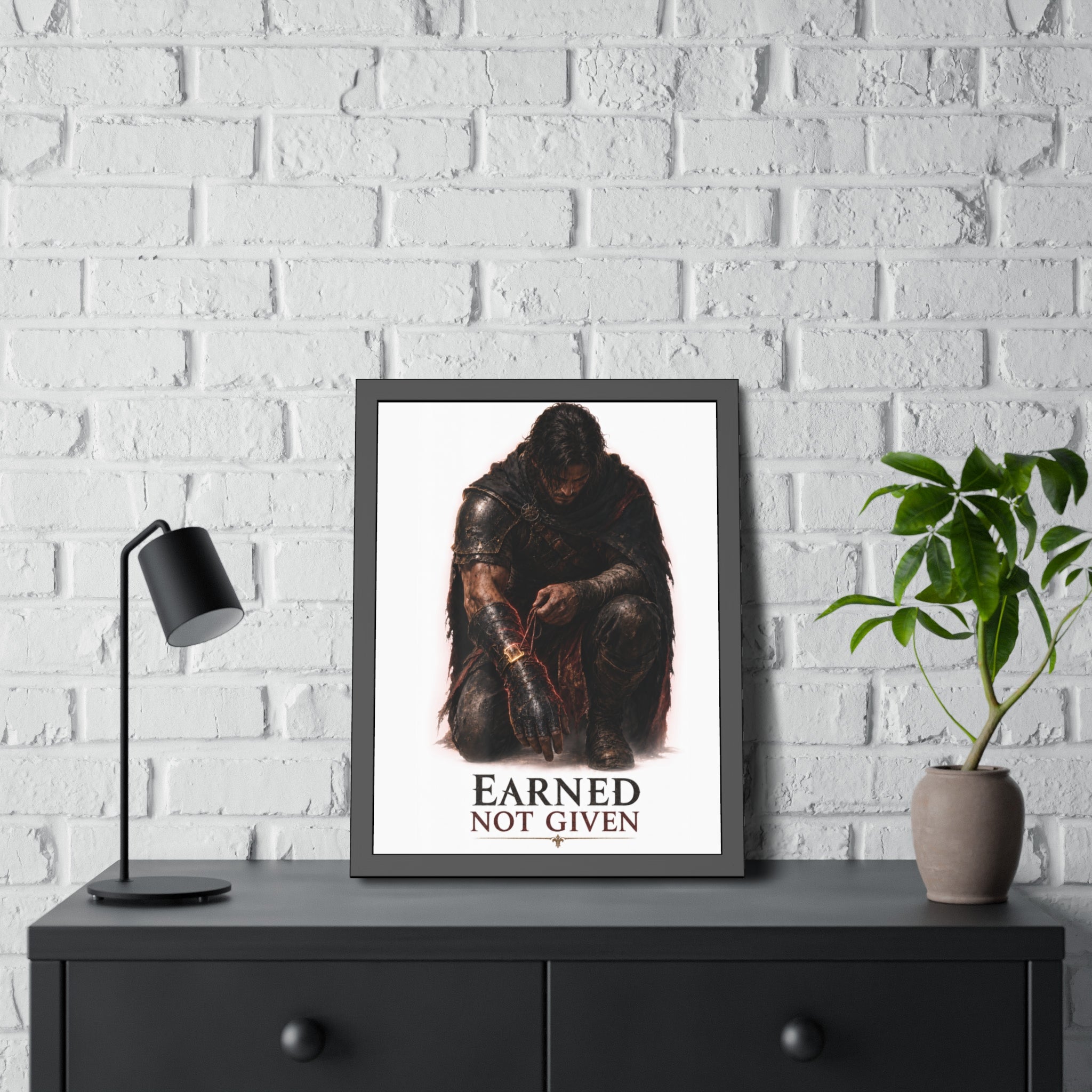 Framed Poster — "Earned Not Given" Knight Wall Art