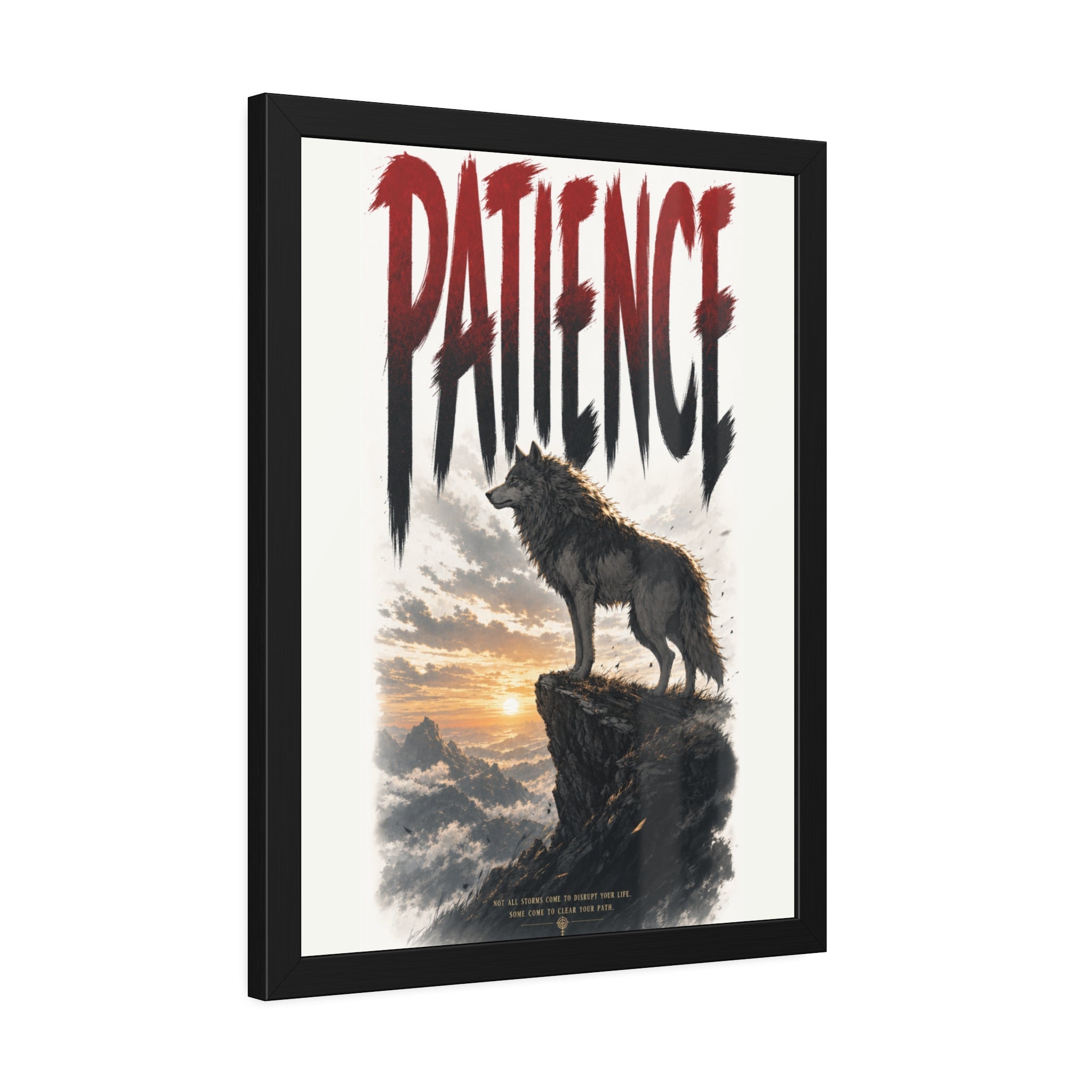 Patience Wolf Framed Poster — Inspirational Nature Wall Art