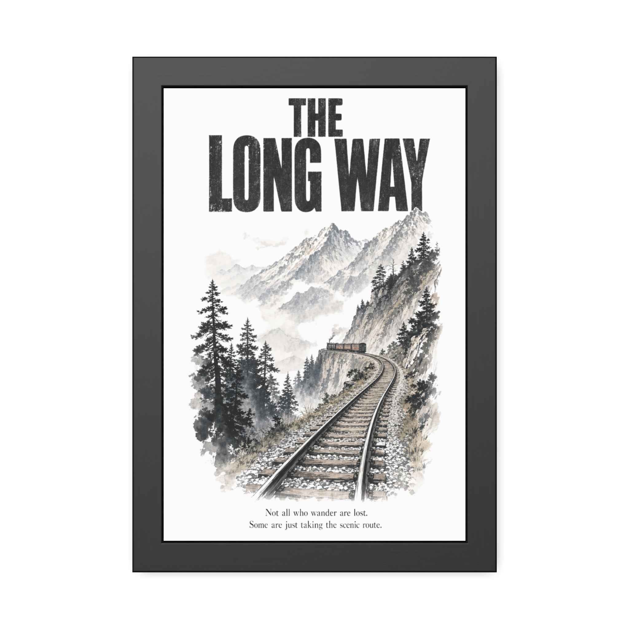 Framed Poster - "The Long Way" Mountain Train Scenic Wall Art
