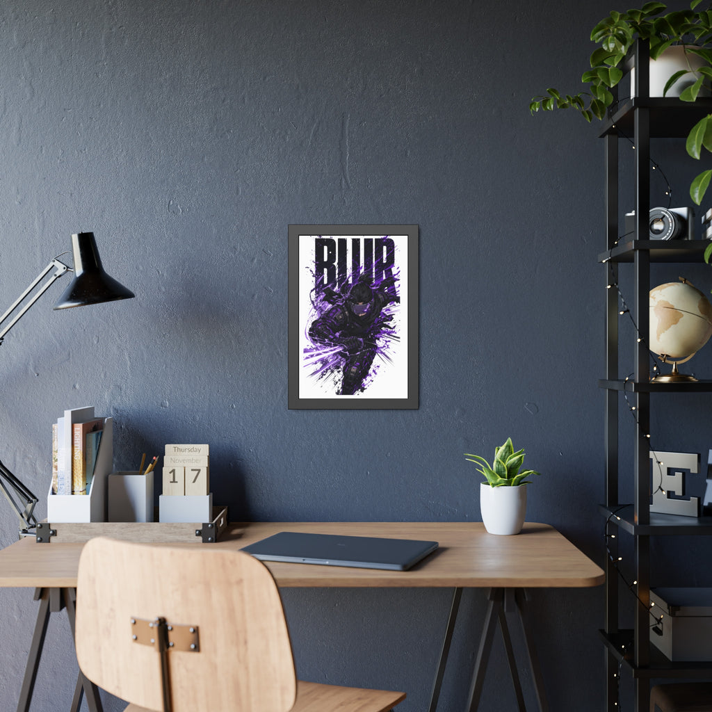Blur Ninja Framed Poster — Purple Action Art Print