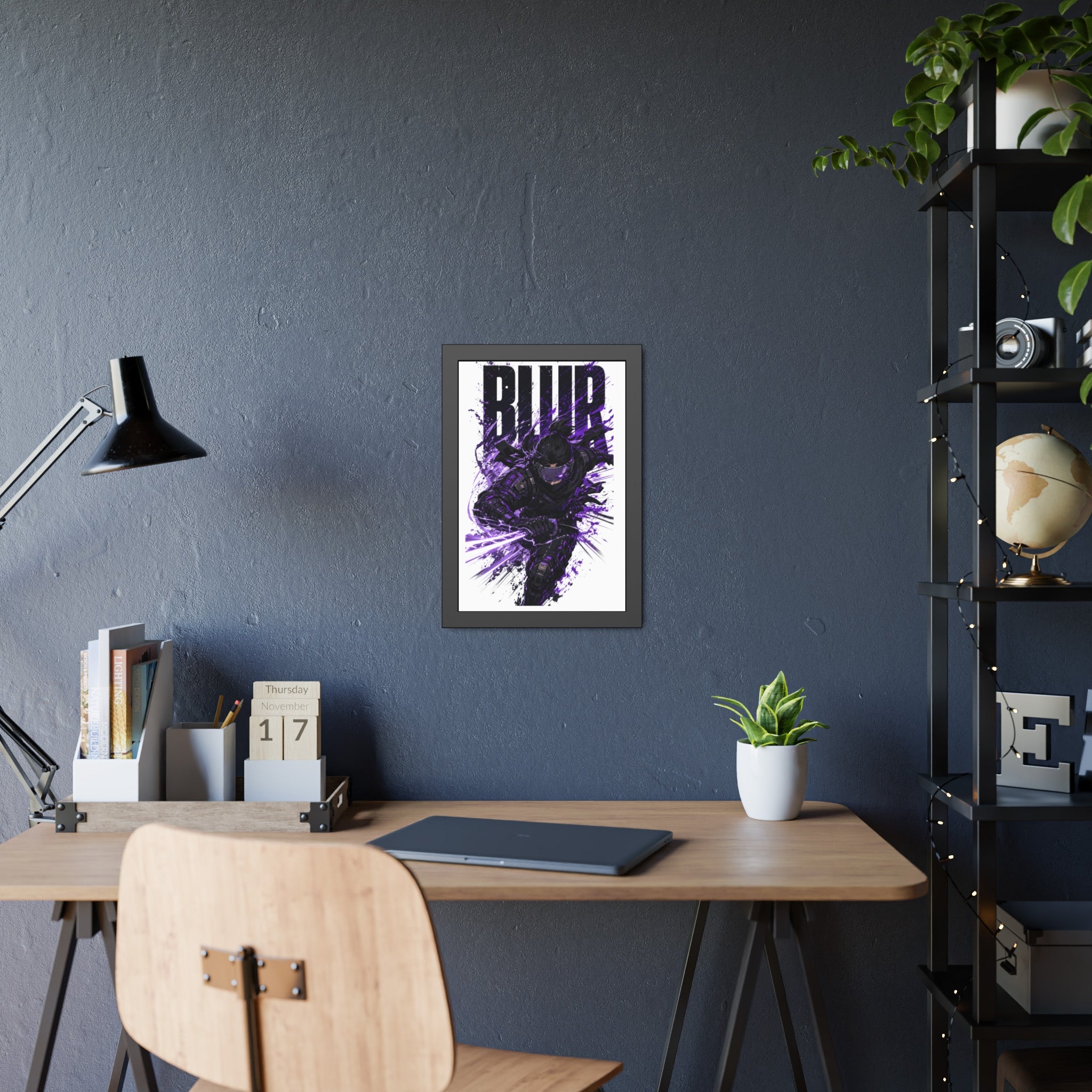 Blur Ninja Framed Poster — Purple Action Art Print