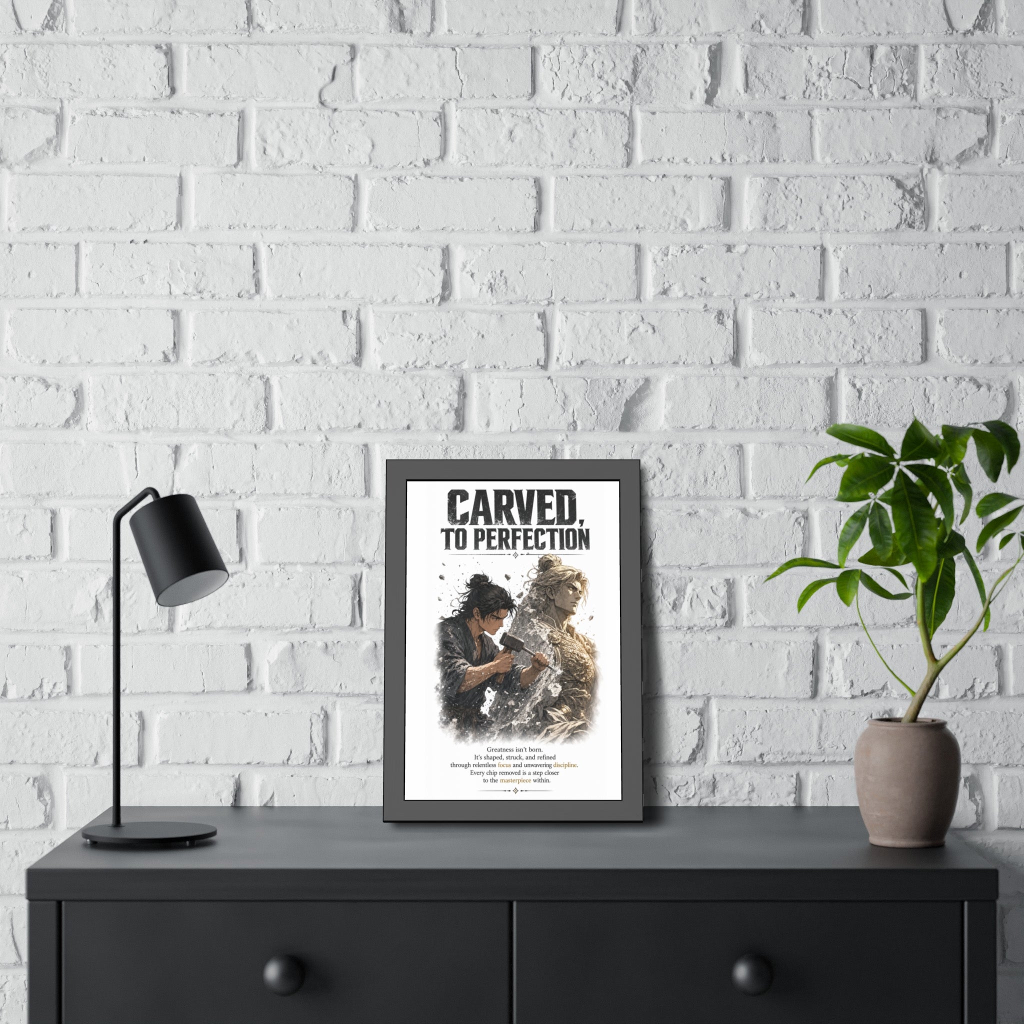 Framed Poster — "Carved to Perfection" Inspirational Sculpture Art