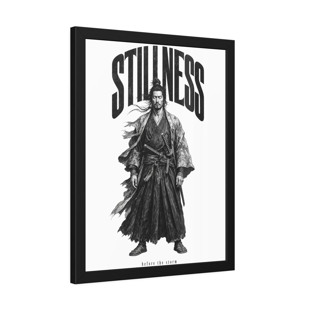 Stillness Samurai Framed Poster — 'Before the Storm' Black & White Warrior Art