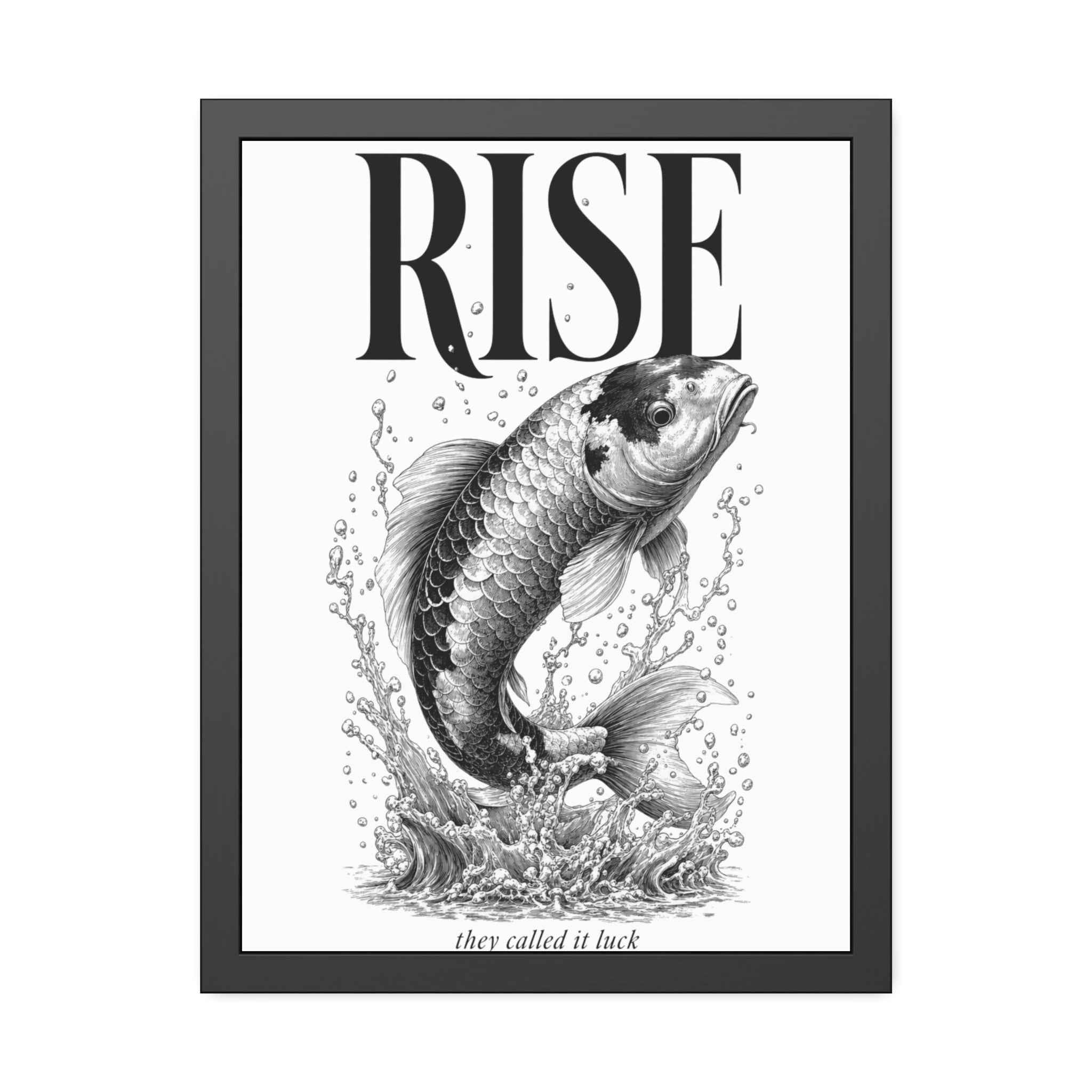 Rise Koi Fish Framed Art Print — Motivational Black & White Poster