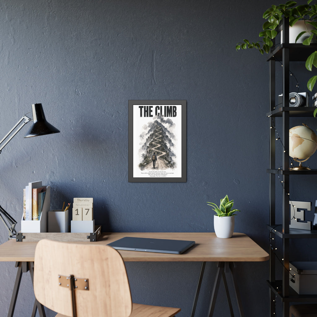 Framed Poster – "The Climb" Motivational Mountain Art Print