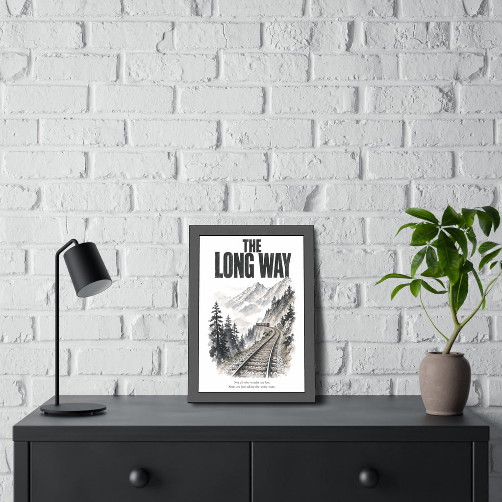 Framed Poster - "The Long Way" Mountain Train Scenic Wall Art