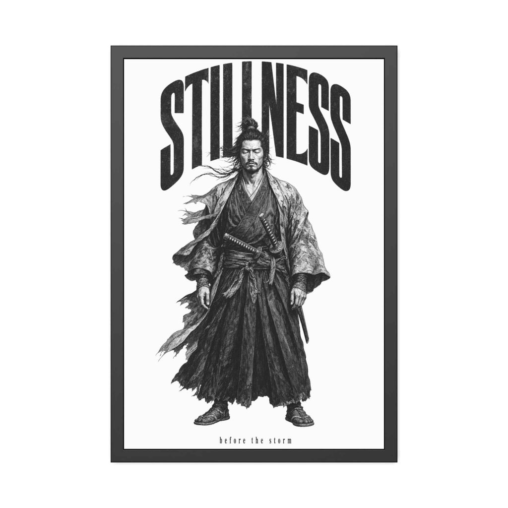Stillness Samurai Framed Poster — 'Before the Storm' Black & White Warrior Art