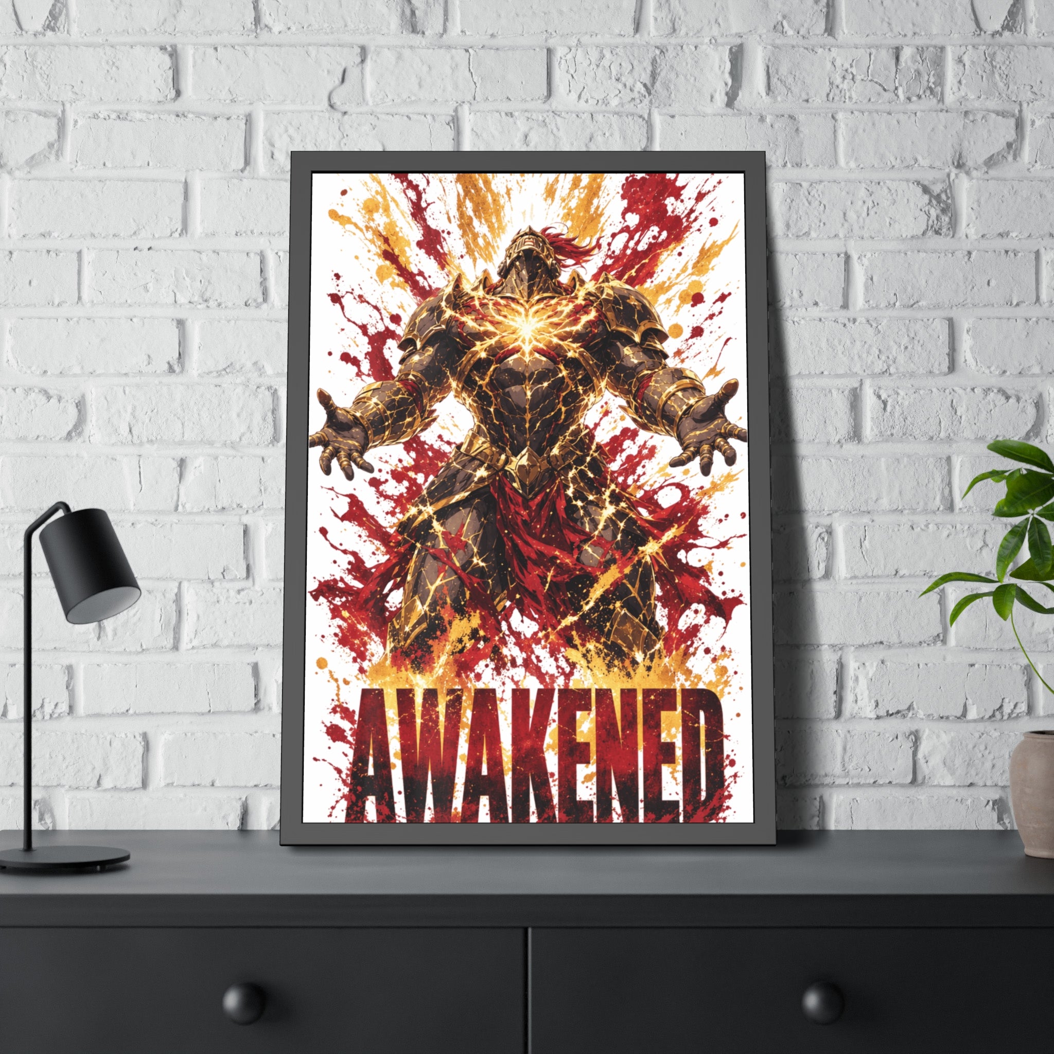 Awakened Fantasy Art Framed Poster — Fiery Hero Wall Print