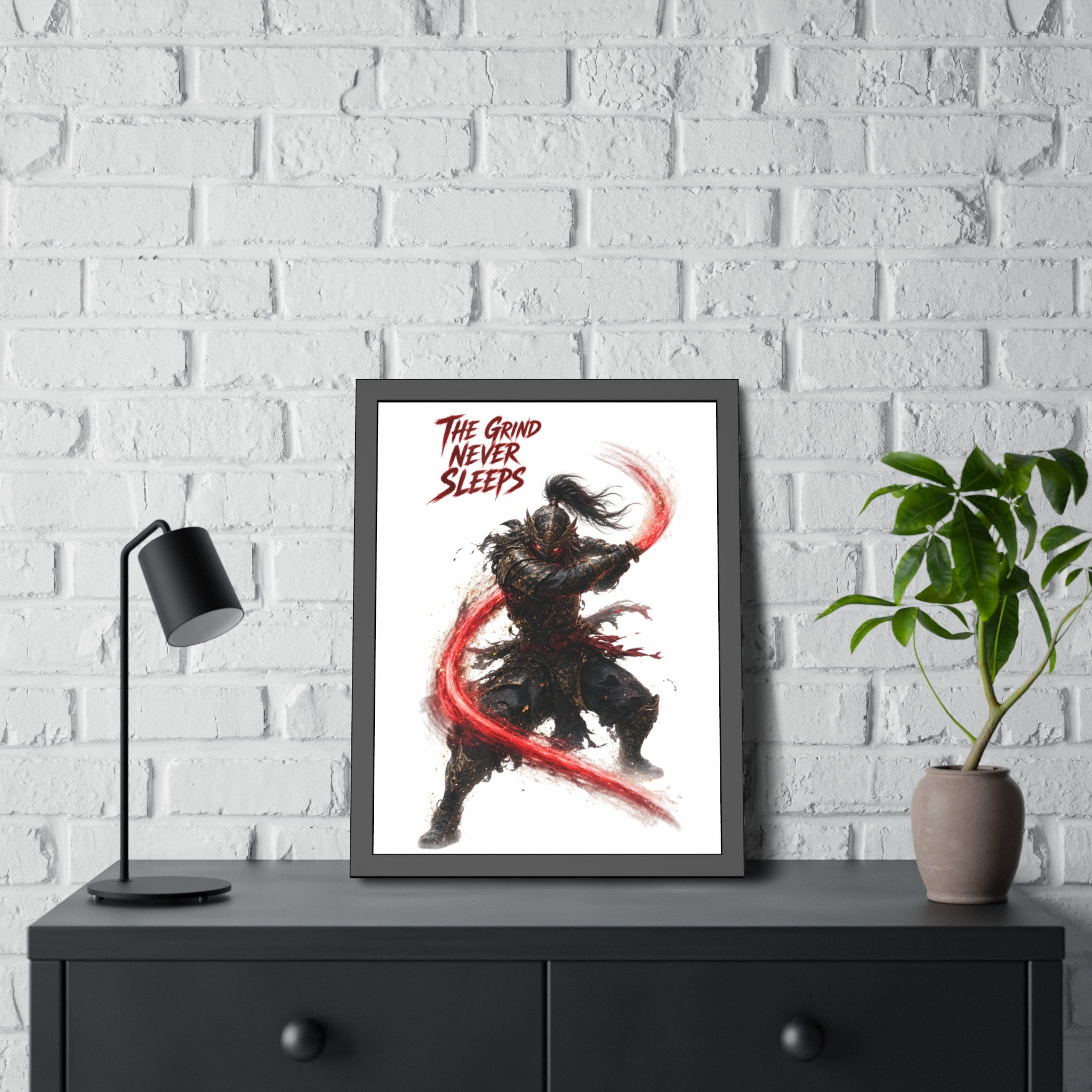 Framed Poster — 'The Grind Never Sleeps' Samurai Art Print