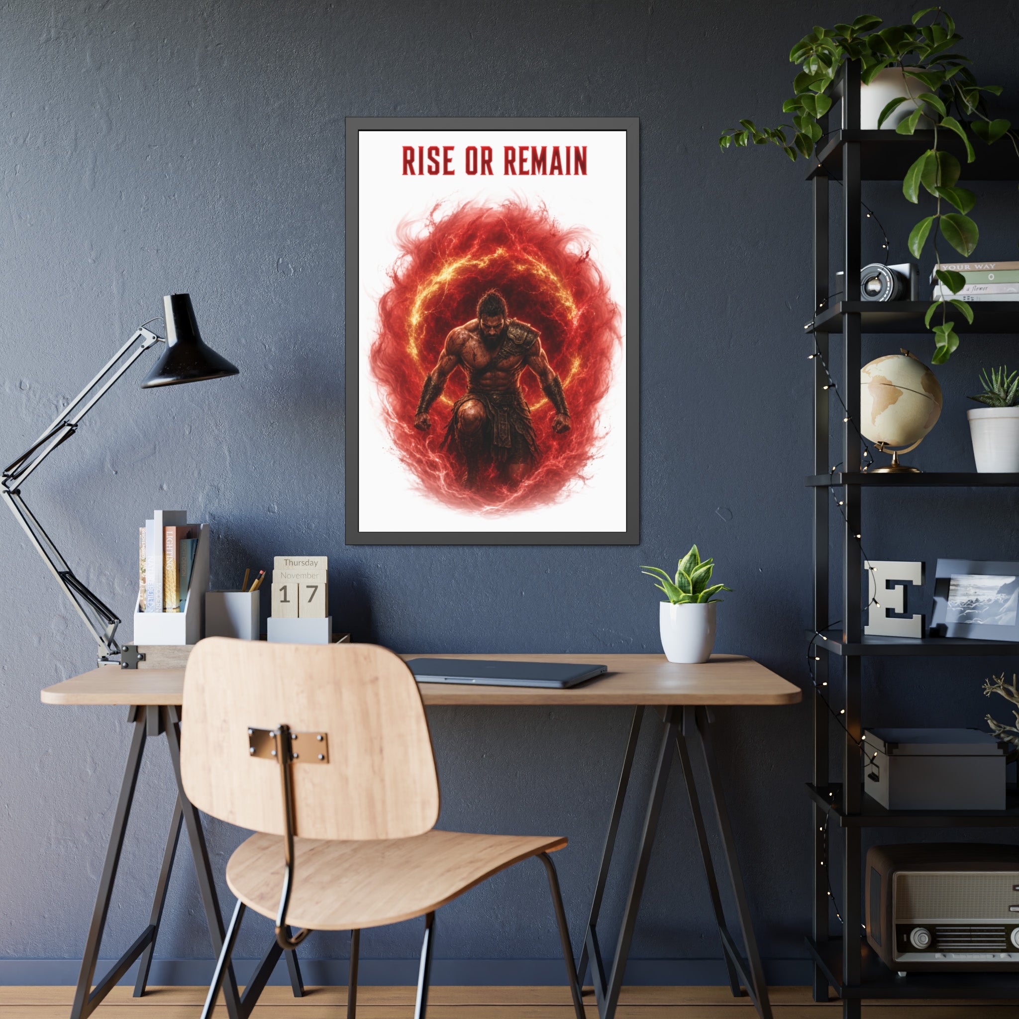 Framed Poster — "Rise or Remain" Spartan Warrior Wall Art