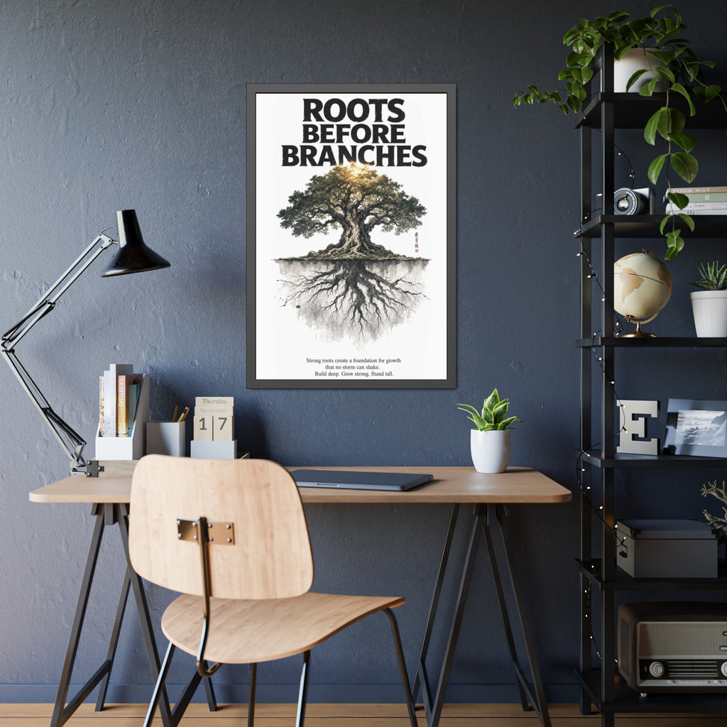 Framed Poster — "Roots Before Branches" Floral Tree Wall Art