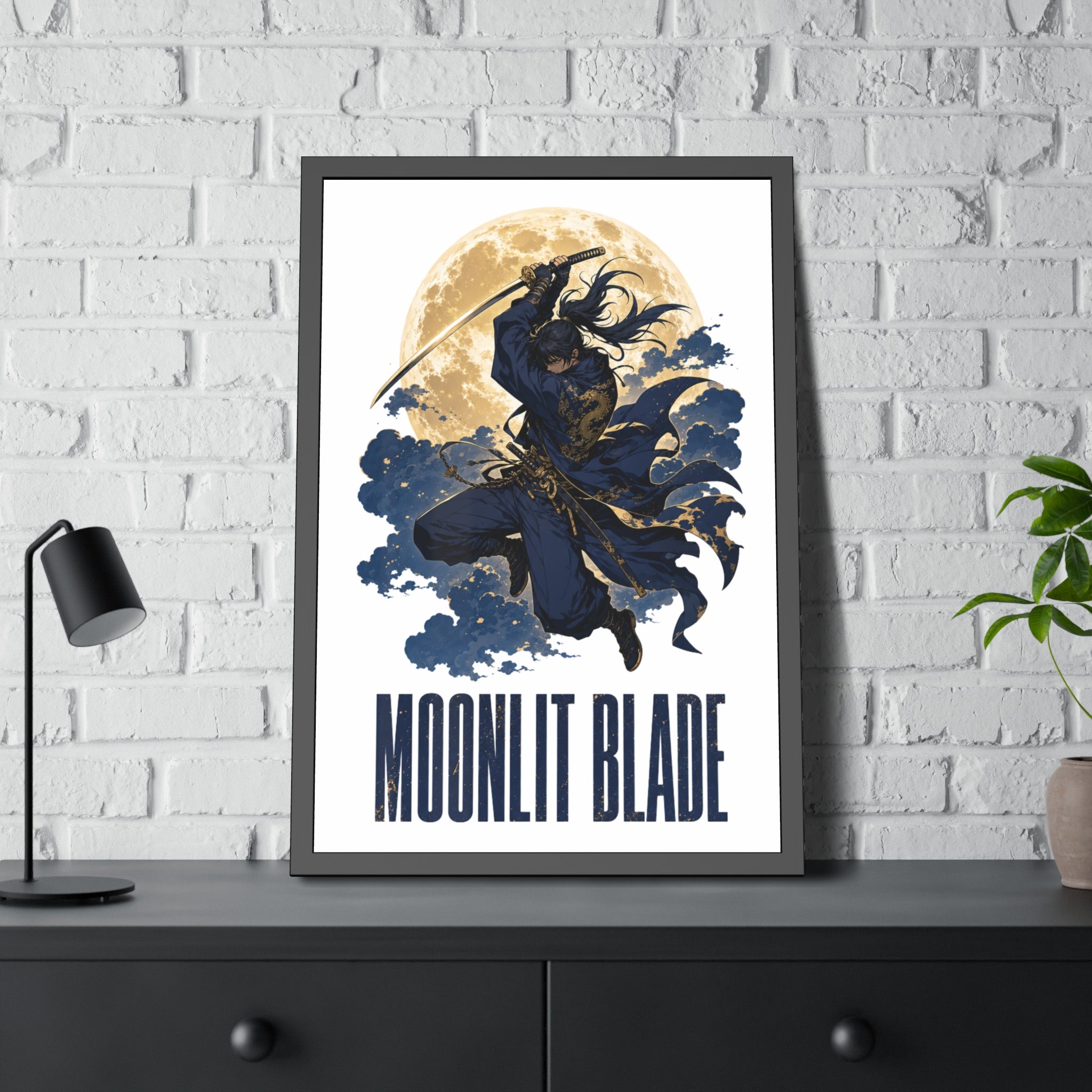 Moonlit Blade Framed Poster — Samurai Ninja Art Print