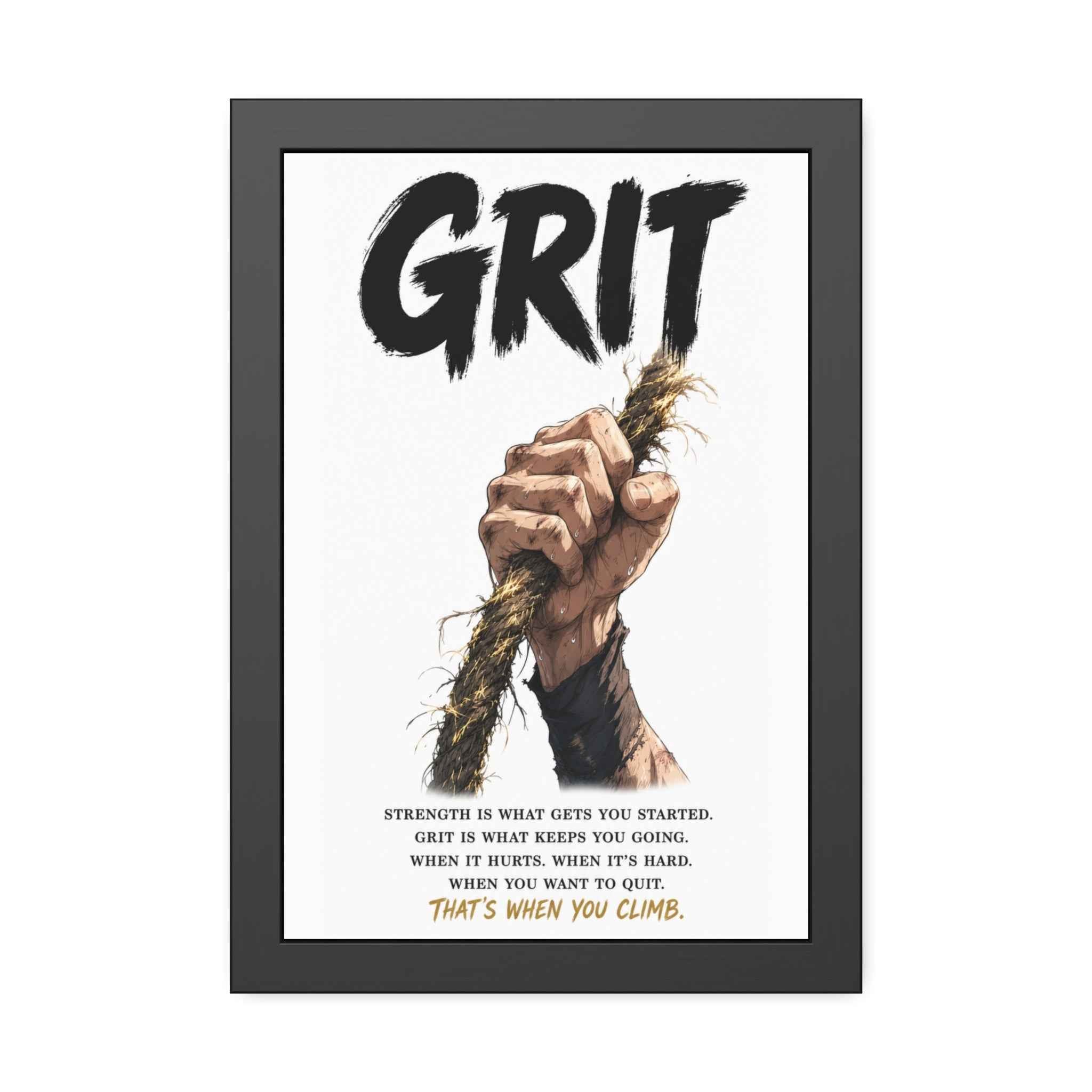 Grit Motivational Framed Poster — Inspirational Climbing Wall Art
