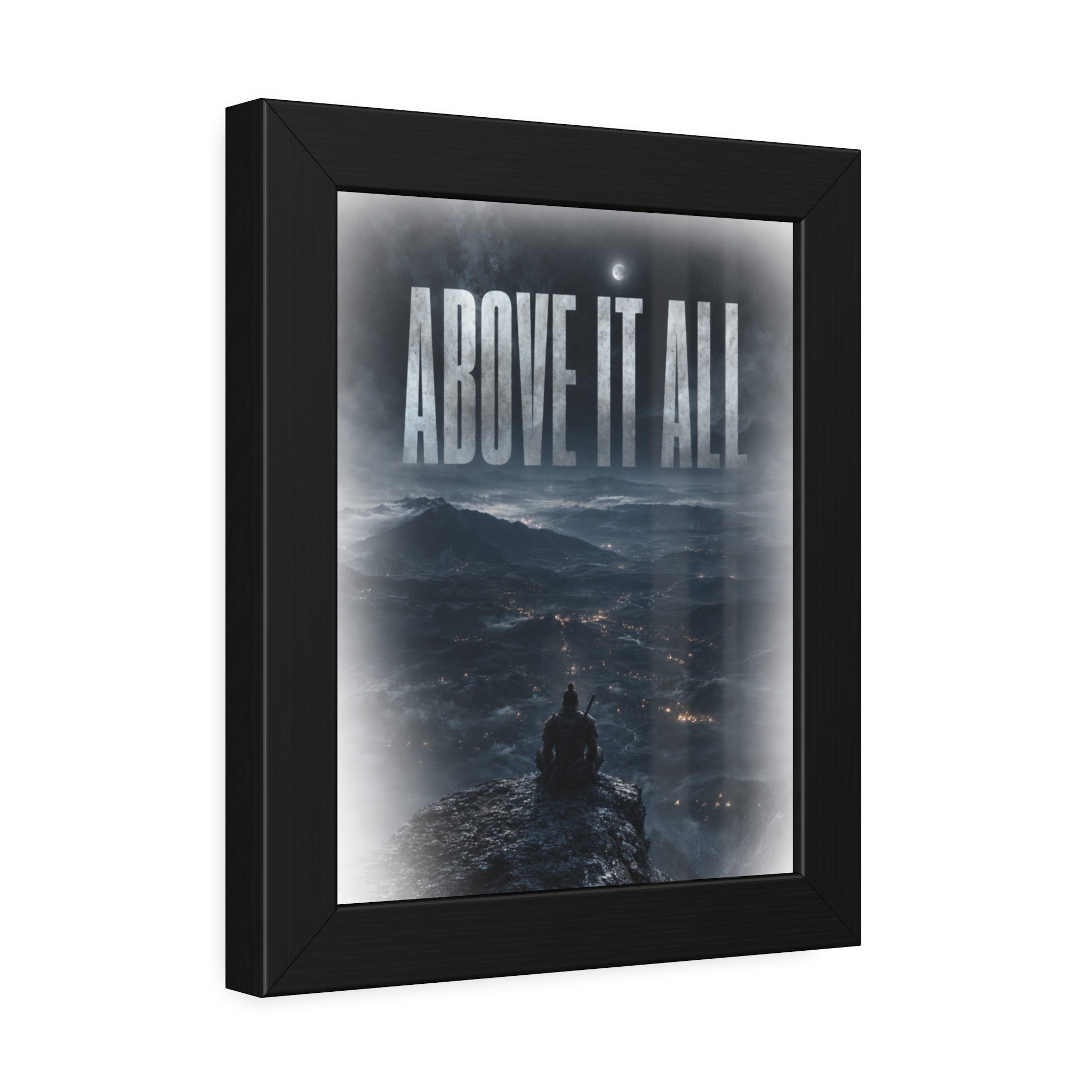 Above It All Framed Poster — Moody Mountain Nightscape Wall Art