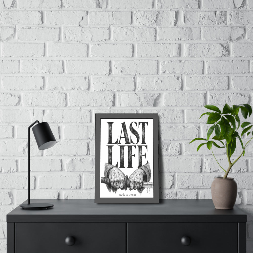 Framed Poster – "Last Life" Black & White Illustrated Art Print