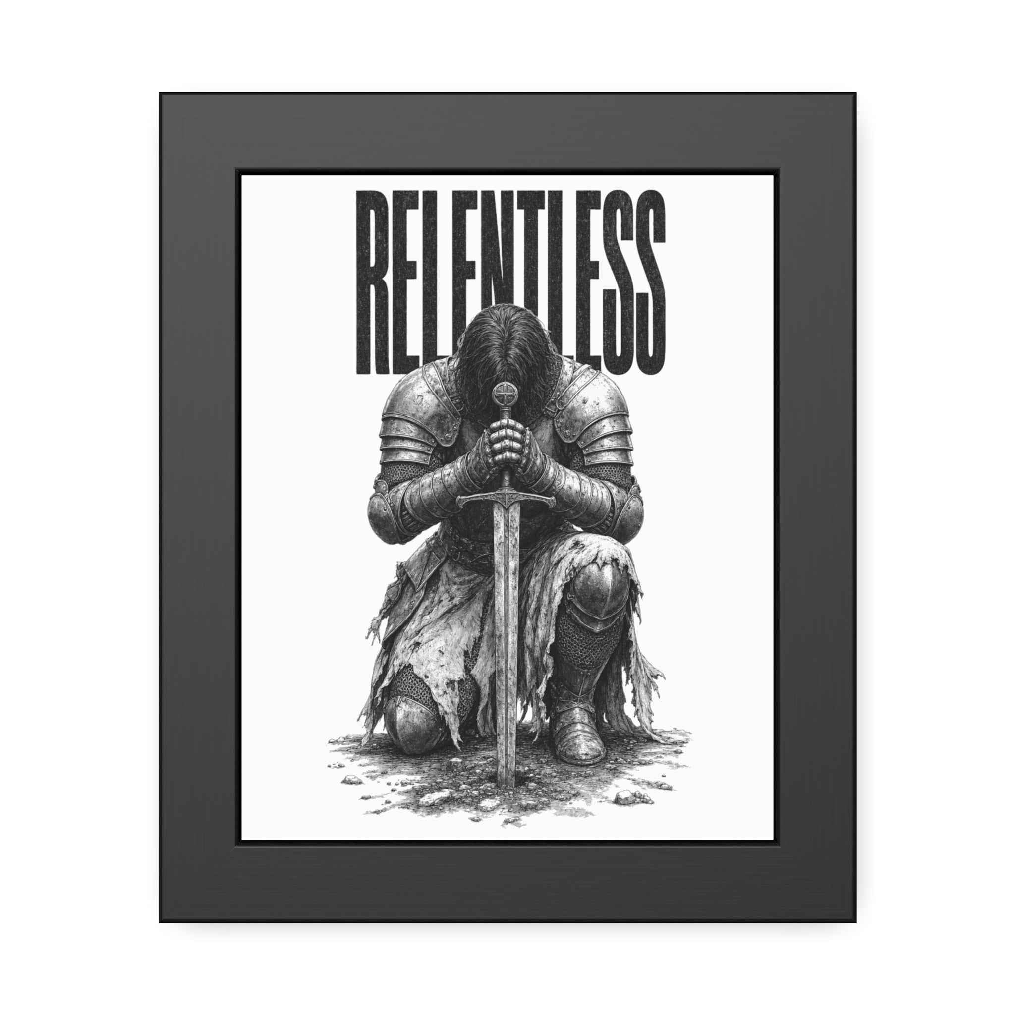 Relentless Knight Framed Paper Poster — Inspirational Medieval Armor Art