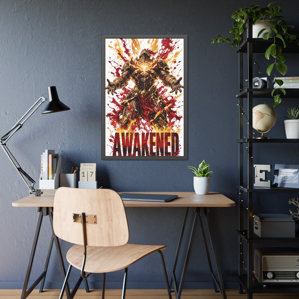 Awakened Fantasy Art Framed Poster — Fiery Hero Wall Print