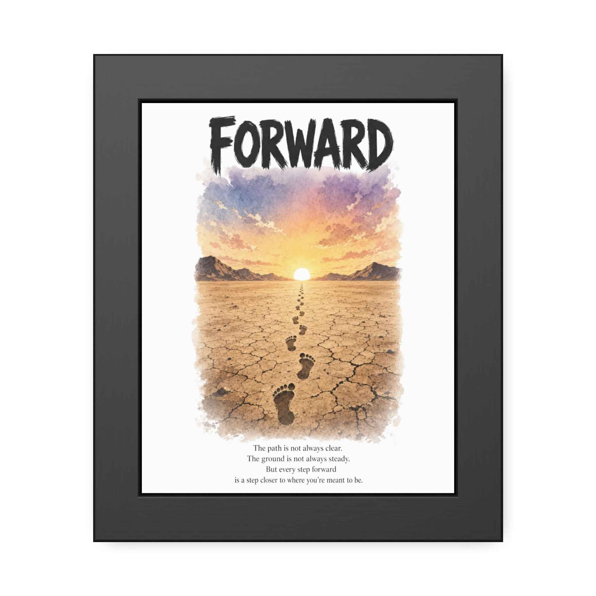 Framed Poster - 'Forward' Motivational Desert Sunrise Wall Art with Inspirational Quote
