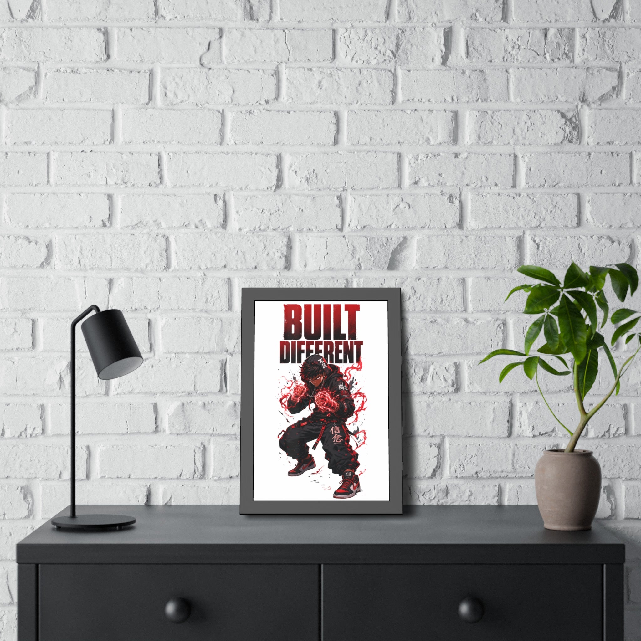 Built Different Framed Poster — Anime Streetwear Motivational Wall Art