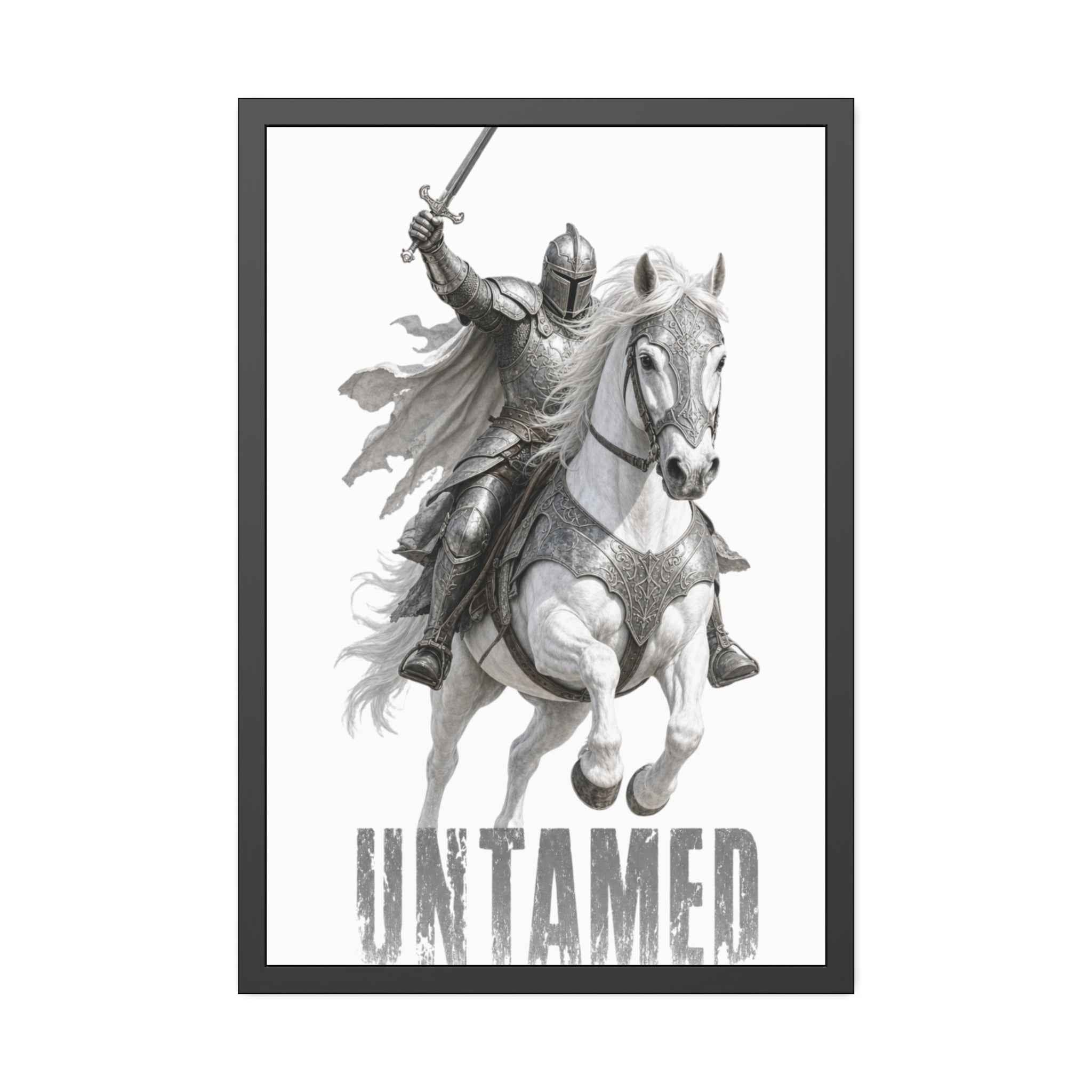 Untamed Knight Horse Framed Poster — Medieval Warrior Wall Art