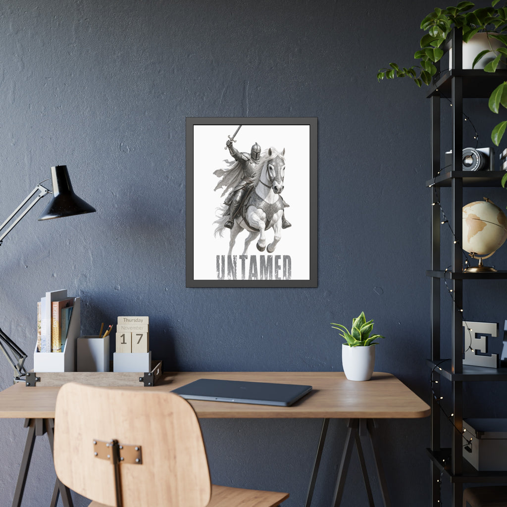 Untamed Knight Horse Framed Poster — Medieval Warrior Wall Art