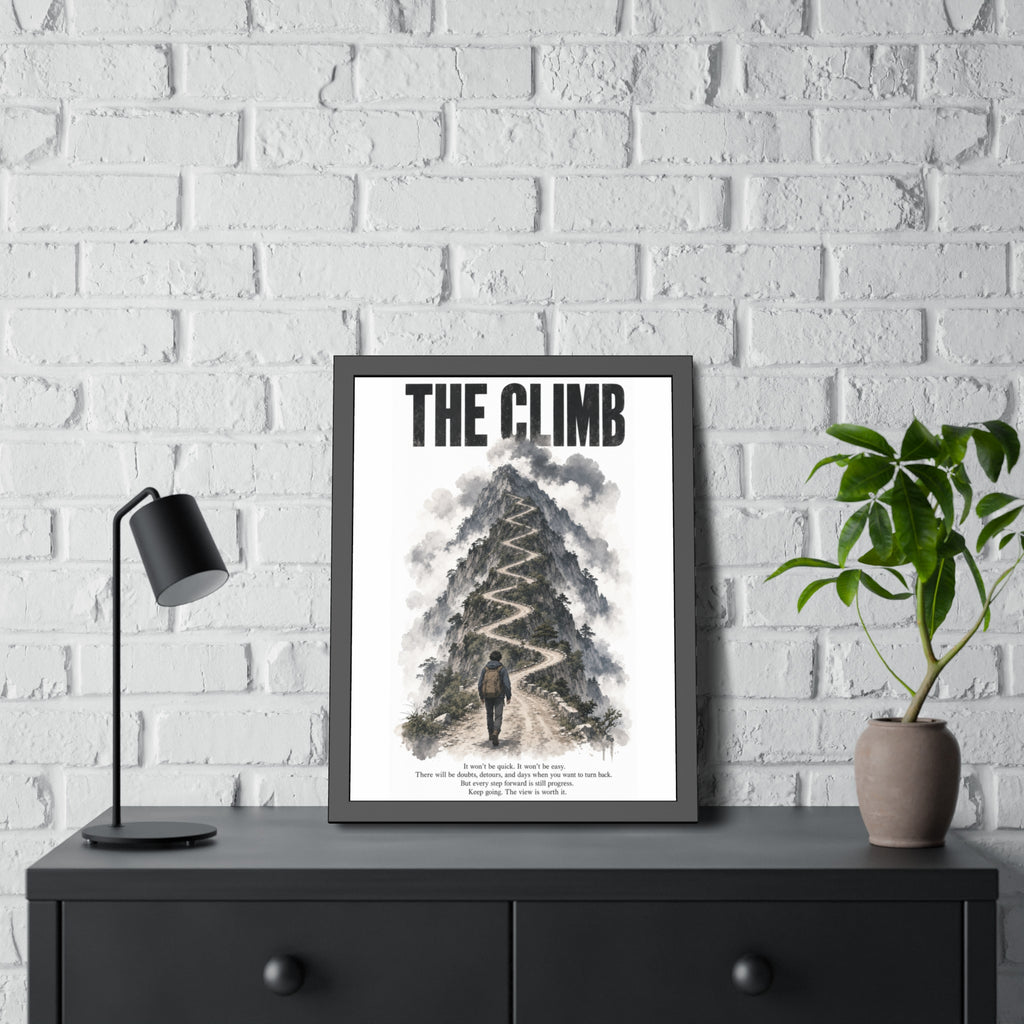 Framed Poster – "The Climb" Motivational Mountain Art Print