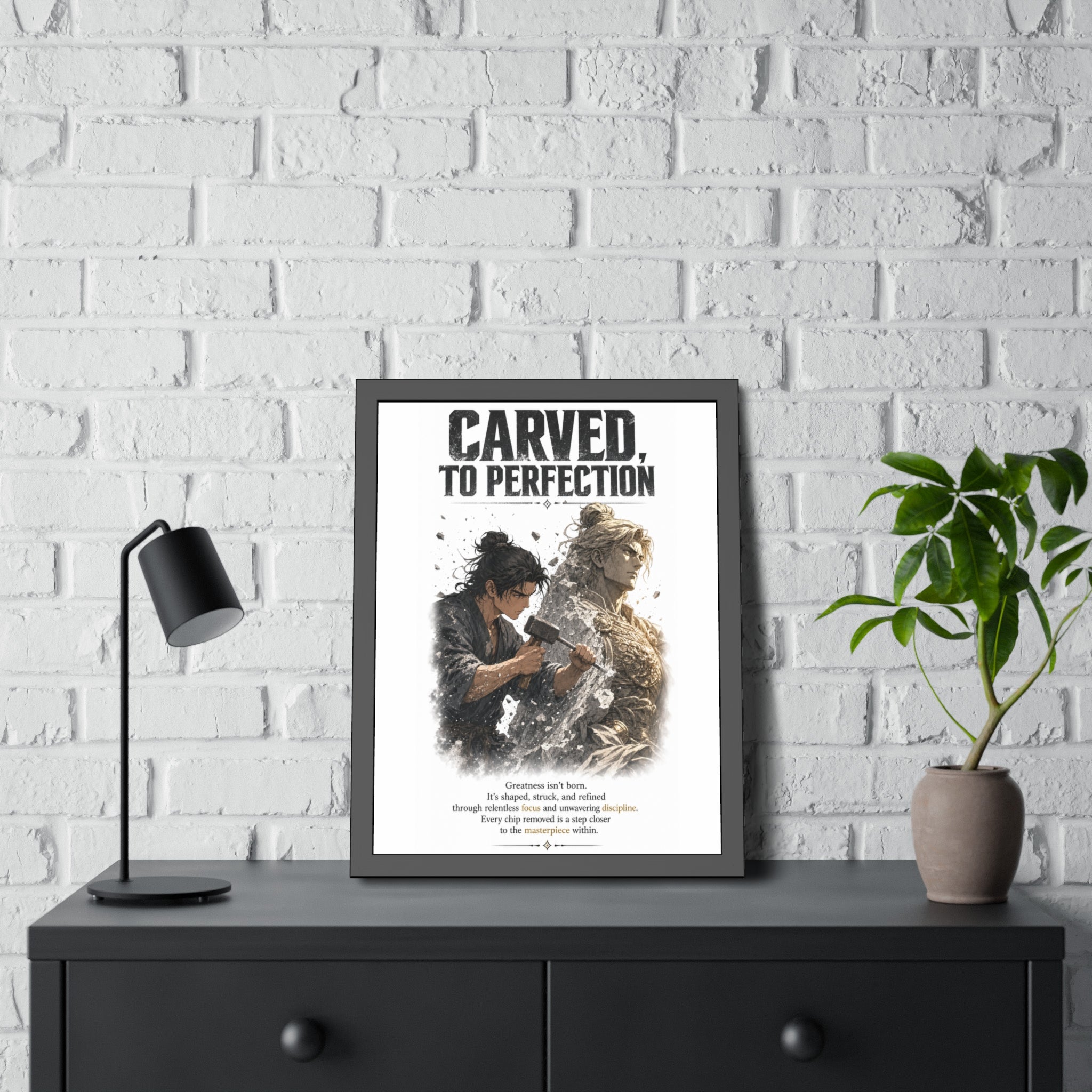 Framed Poster — "Carved to Perfection" Inspirational Sculpture Art