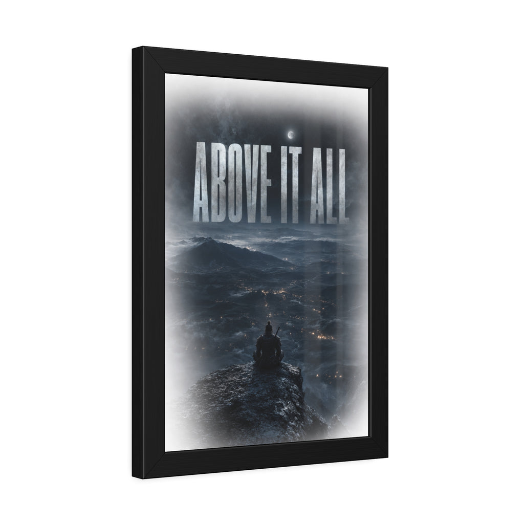 Above It All Framed Poster — Moody Mountain Nightscape Wall Art